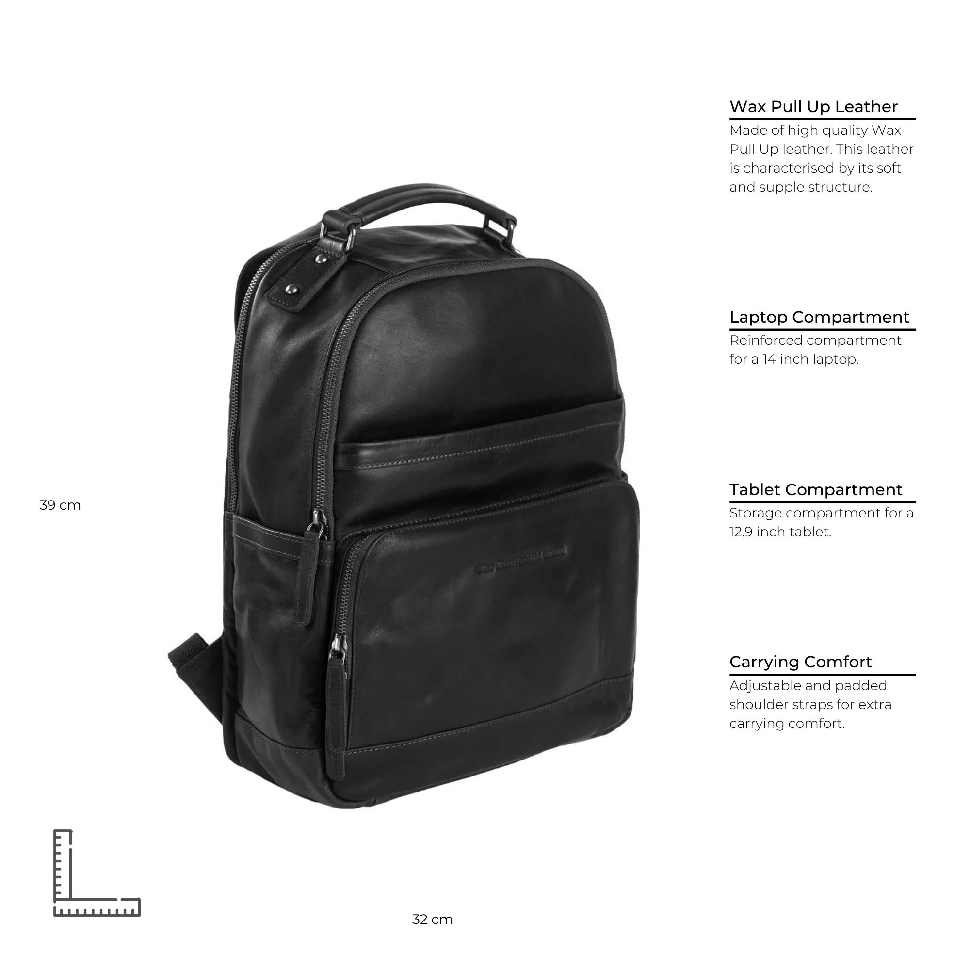 Leather Laptop Backpack Black Austin - Image 8
