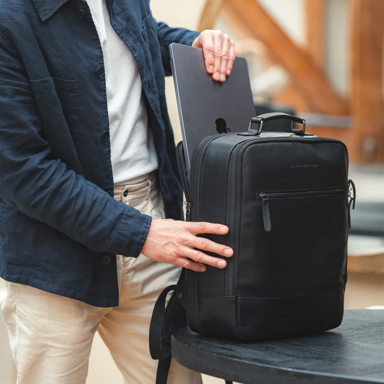 Leather Travel Backpack Black Jamaica - Image 3