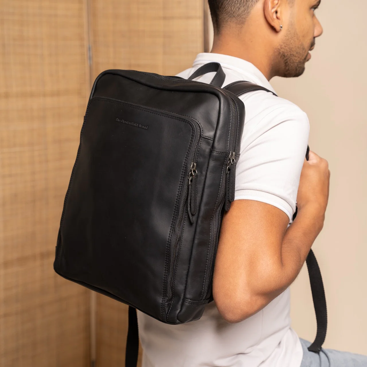 Leather Laptop Backpack Black Jasper - Image 2