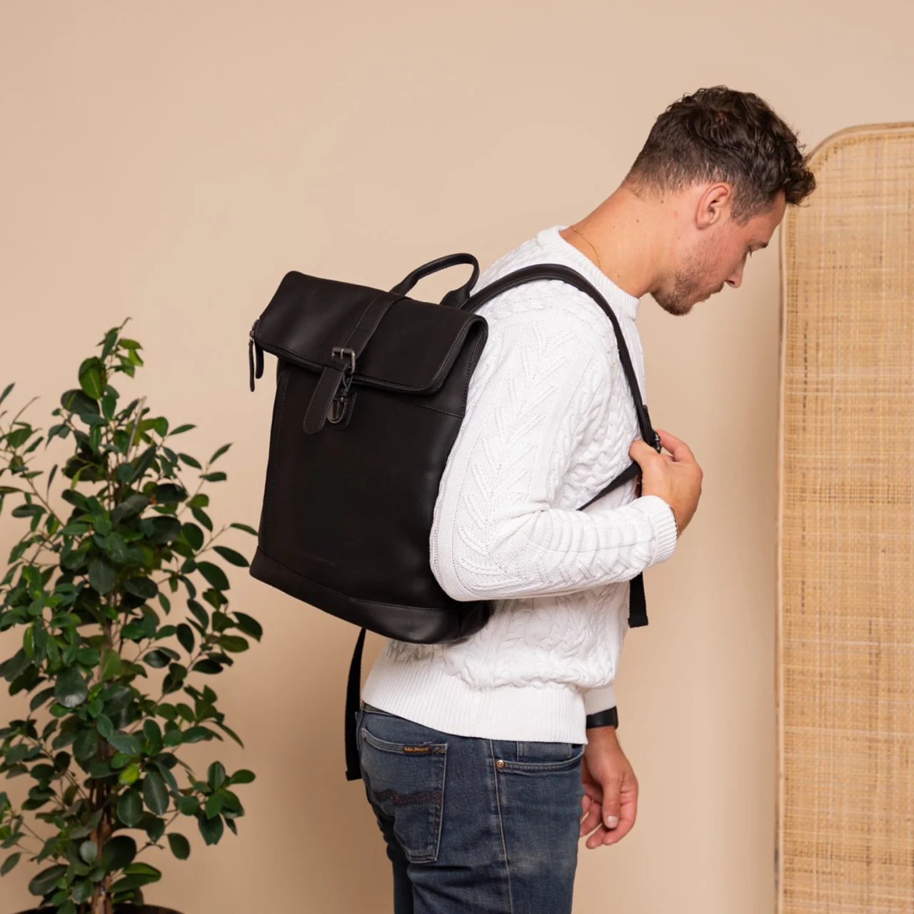 Leather Laptop Backpack Black Larsson - Image 2