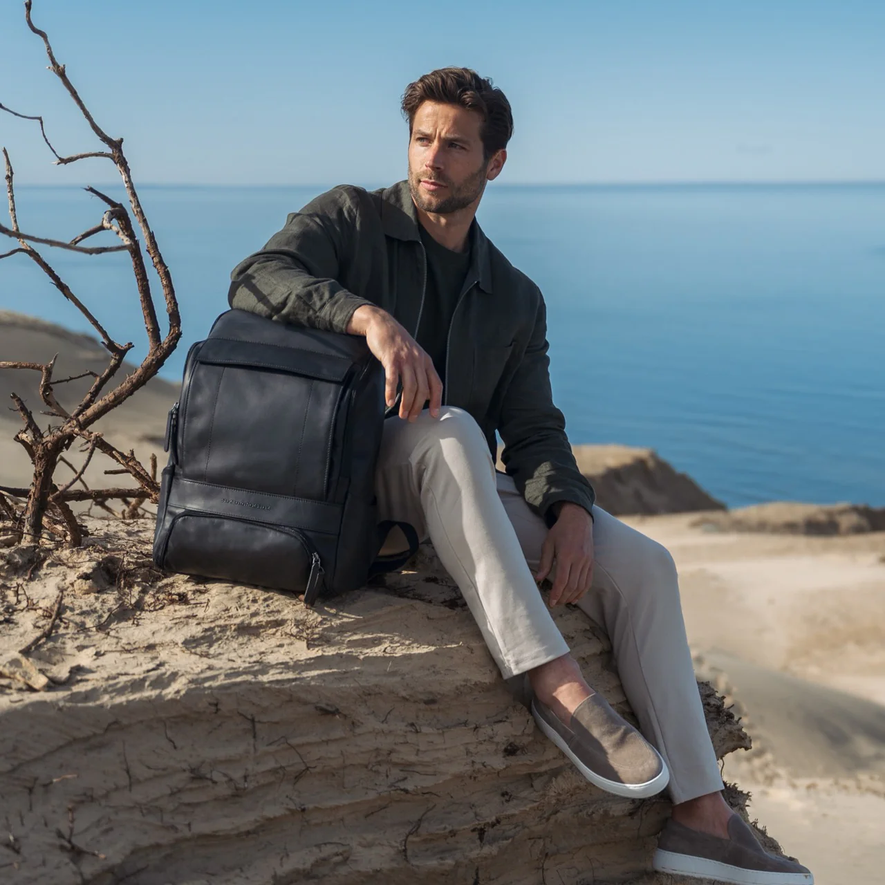 Leather Laptop Backpack Black Rich - Image 4