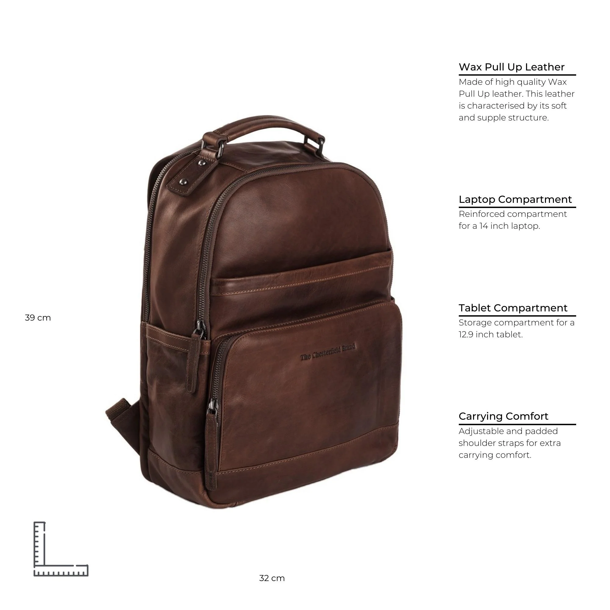 Leather Laptop Backpack Brown Austin - Image 8