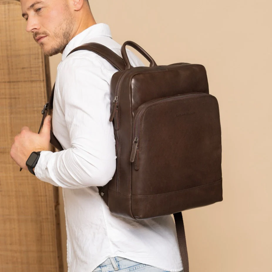 Leather Laptop Backpack Brown Nicola - Image 2