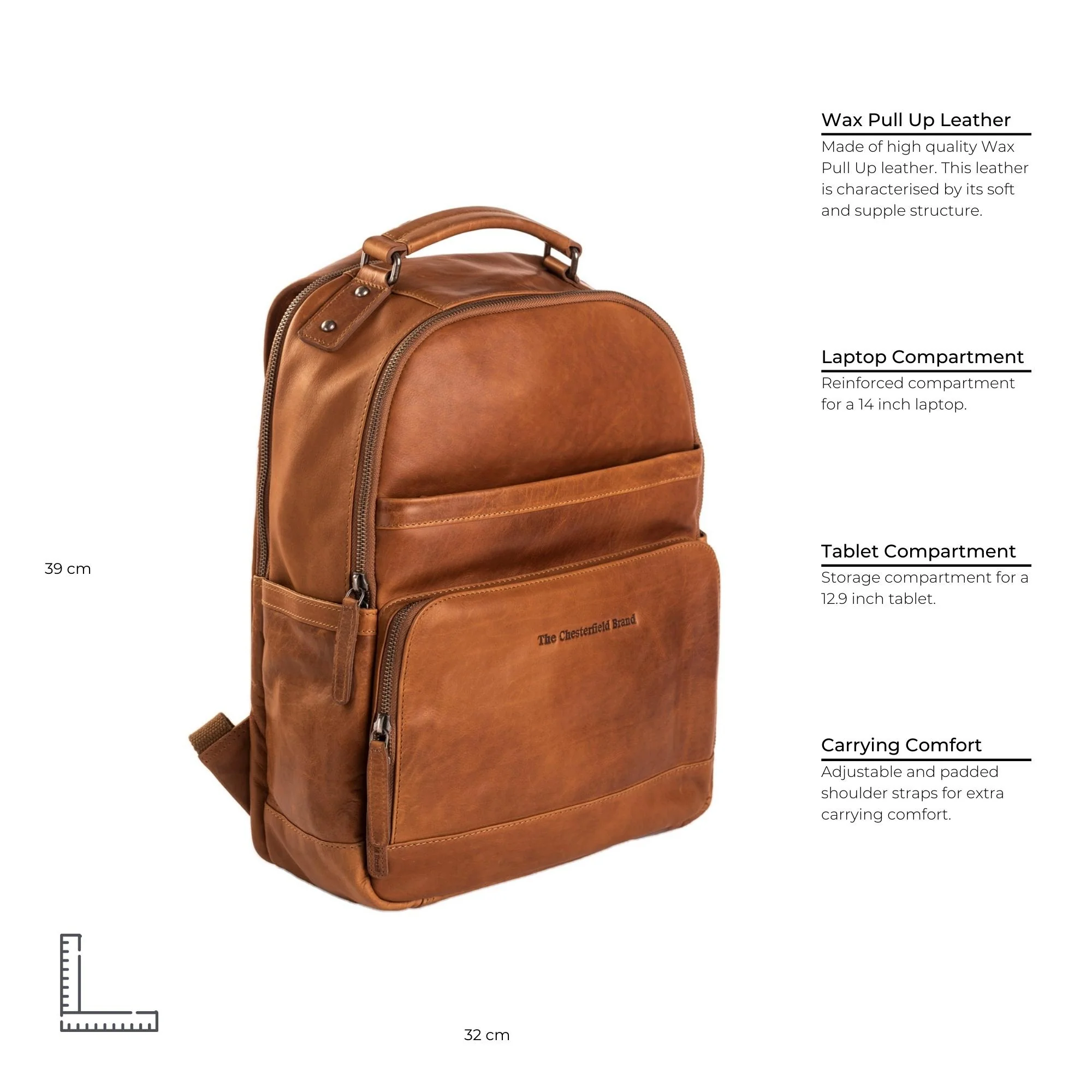 Leather Laptop Backpack Cognac Austin - Image 8