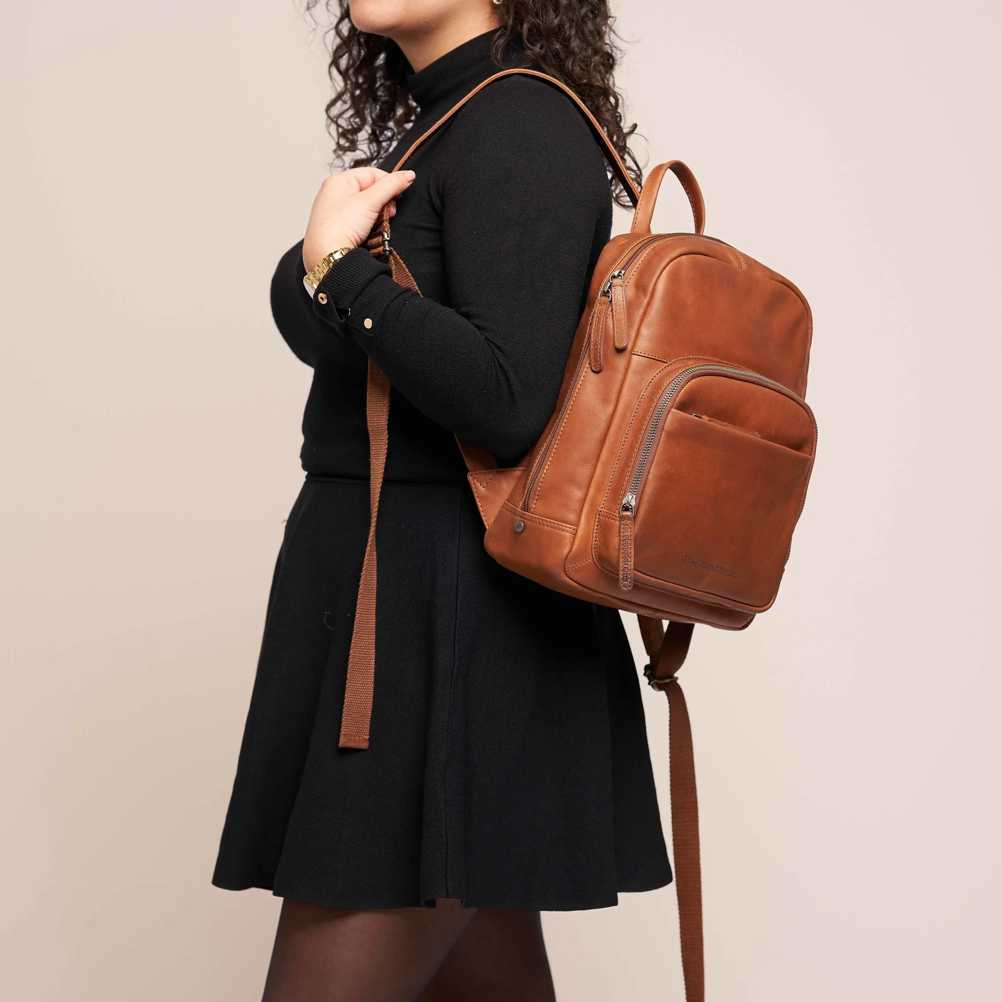 Leather Backpack Cognac Santana - Image 3