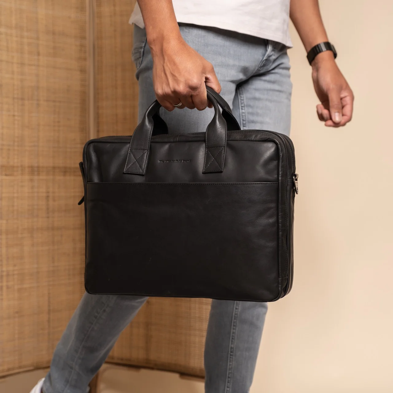 Leather Laptop Bag Black Frazer - Image 3