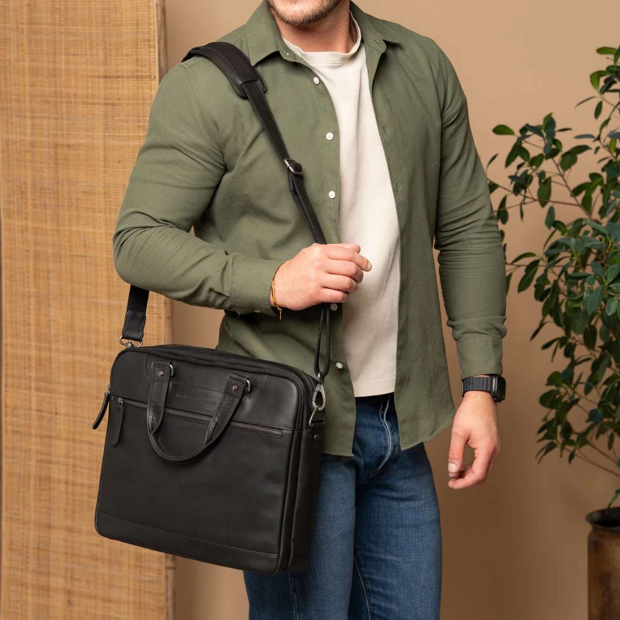 Leather Laptop Bag Black Montara - Image 2