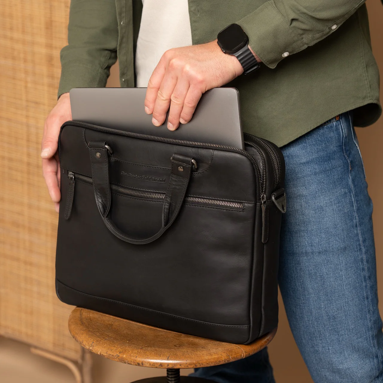Leather Laptop Bag Black Montara - Image 3