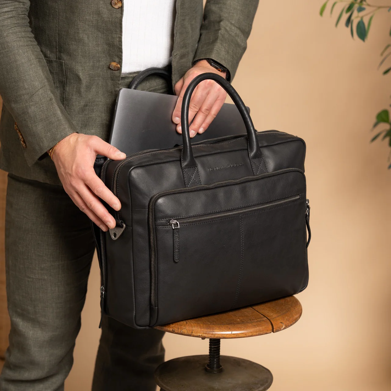 Leather Laptop Bag Black Tacama - Image 2