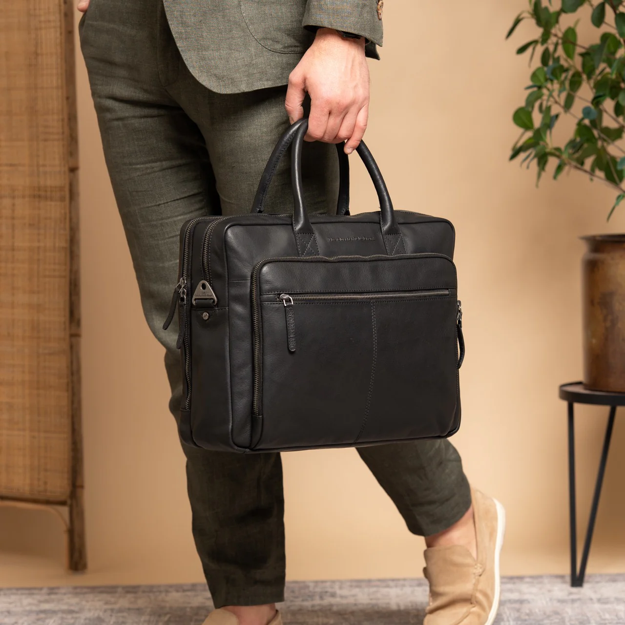 Leather Laptop Bag Black Tacama - Image 4