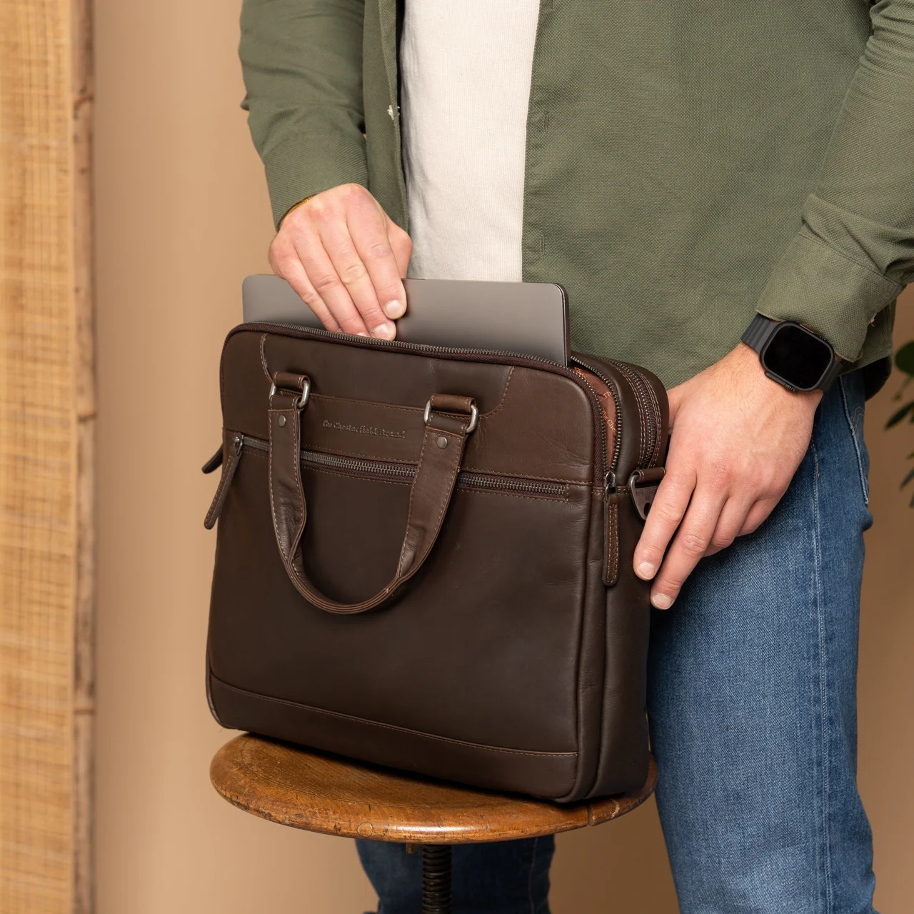 Leather Laptop Bag Brown Montara - Image 3