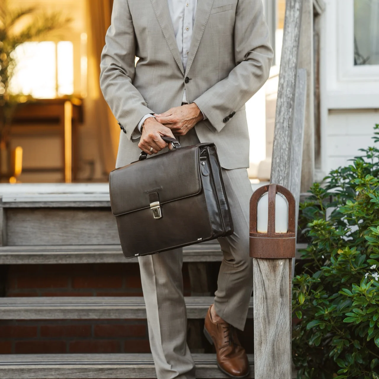 Leather Briefcase Brown Salvatore - Image 2