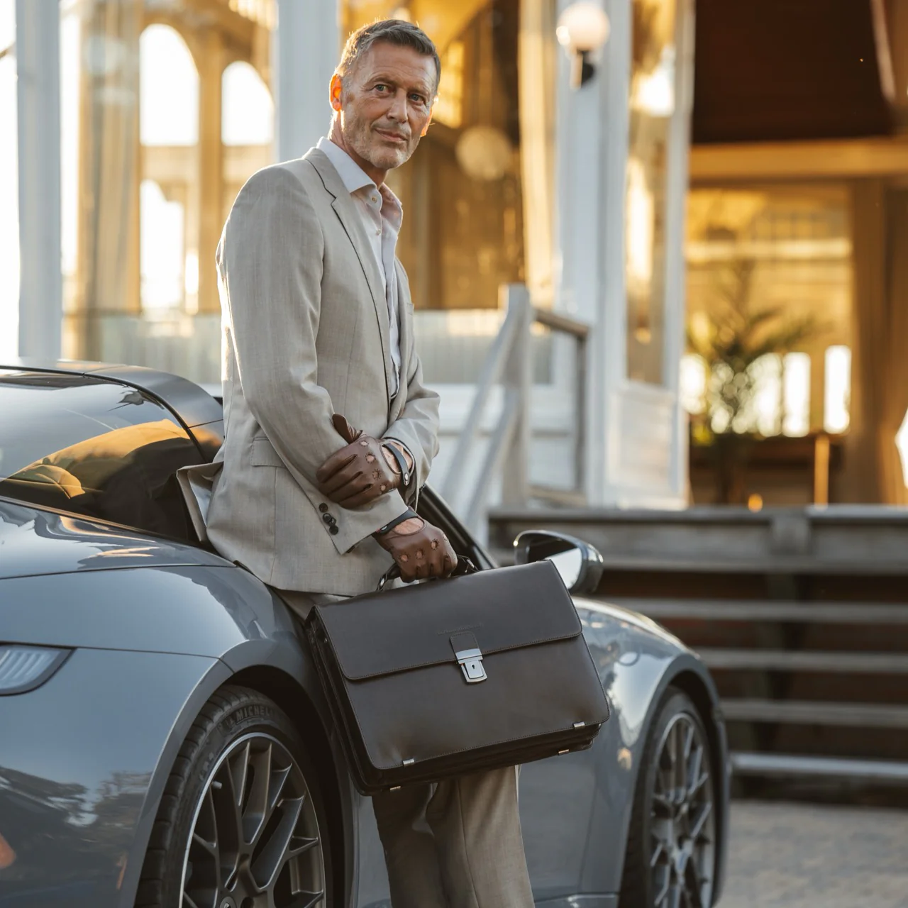 Leather Briefcase Brown Salvatore - Image 3