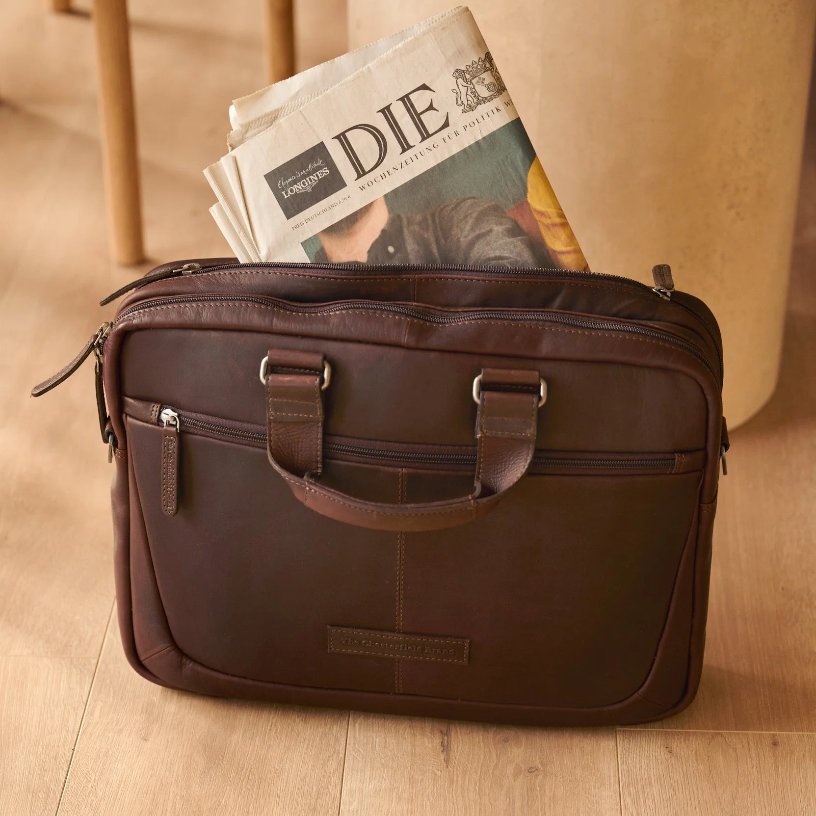 Leather Laptop Bag Brown Seth - Image 2