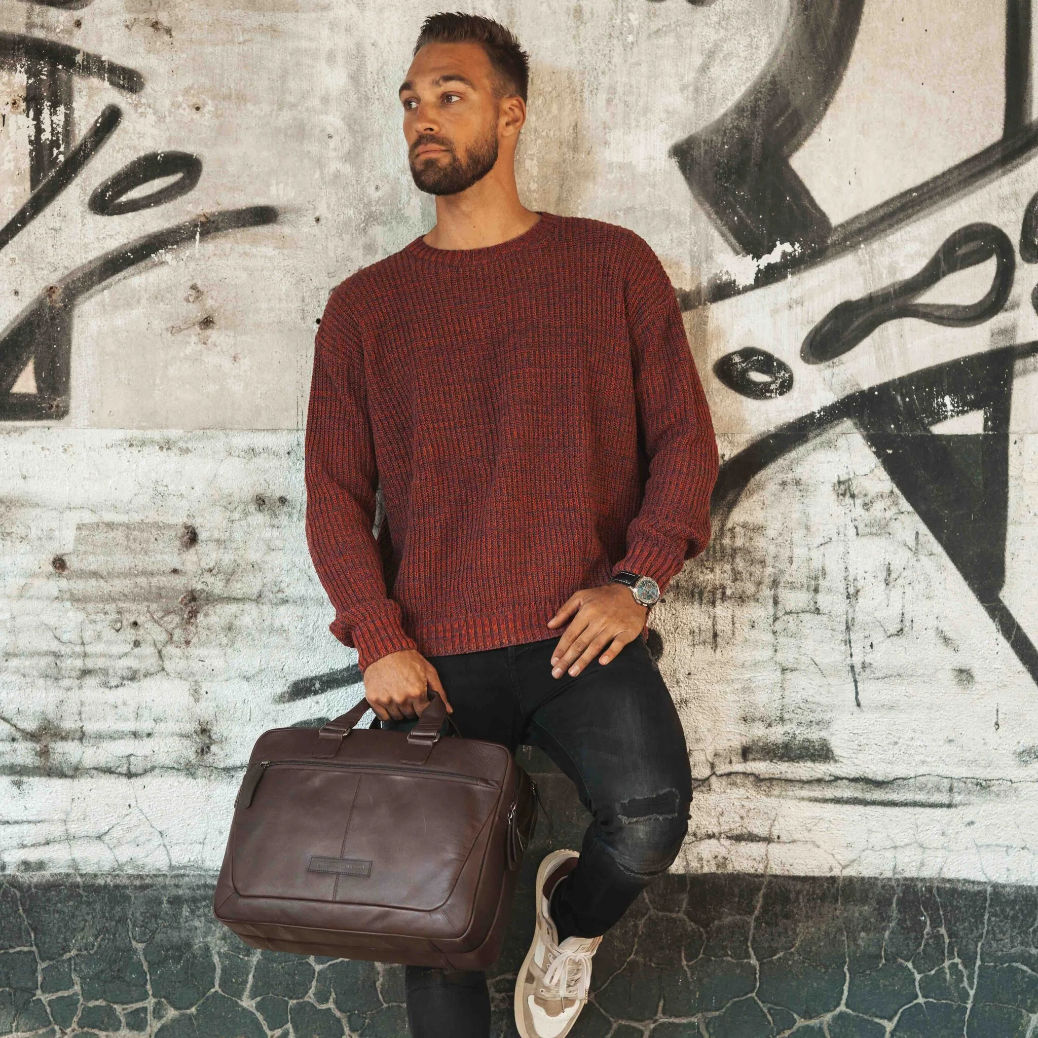 Leather Laptop Bag Brown Seth - Image 3