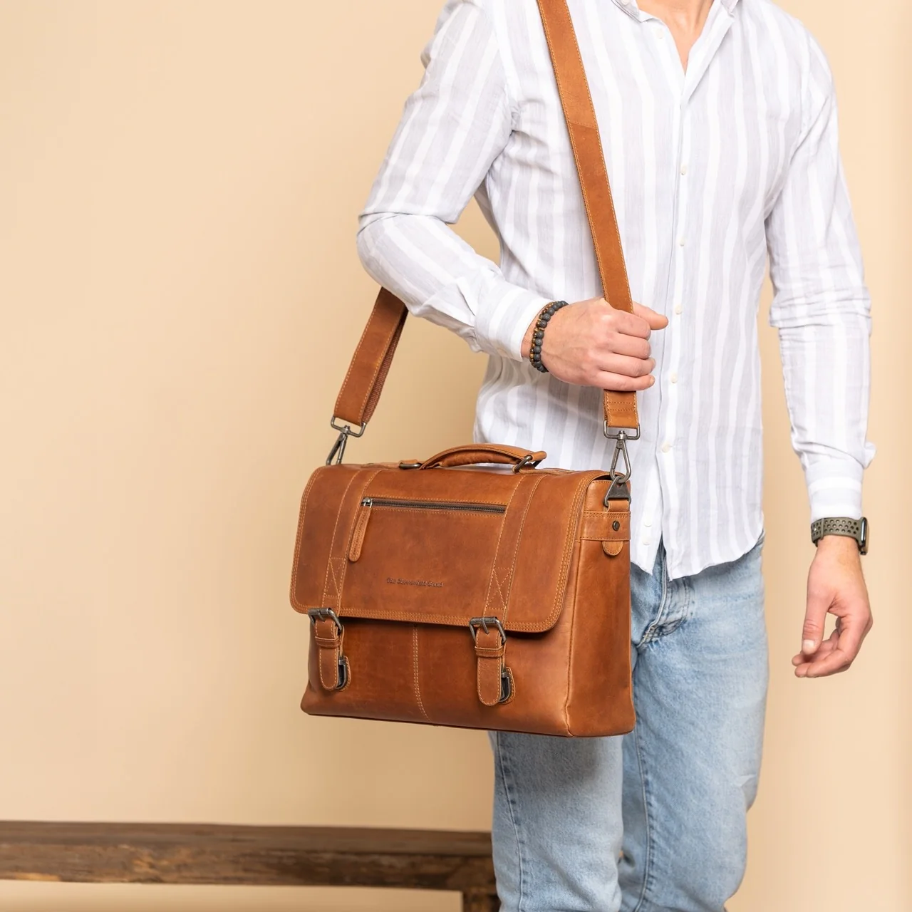 Leather Laptop Bag Cognac Imperia - Image 2