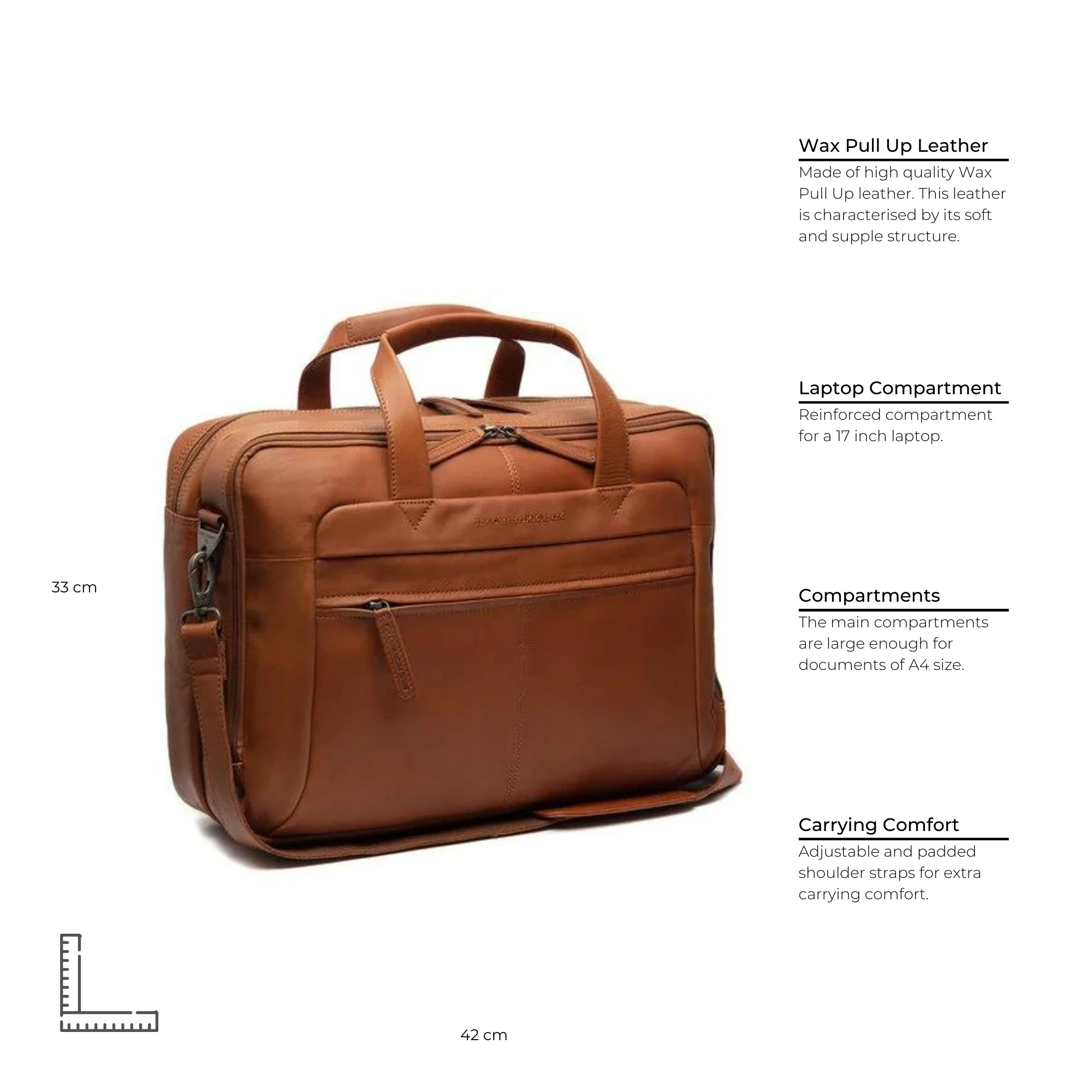 Leather Laptop Bag Cognac Ryan - Image 9