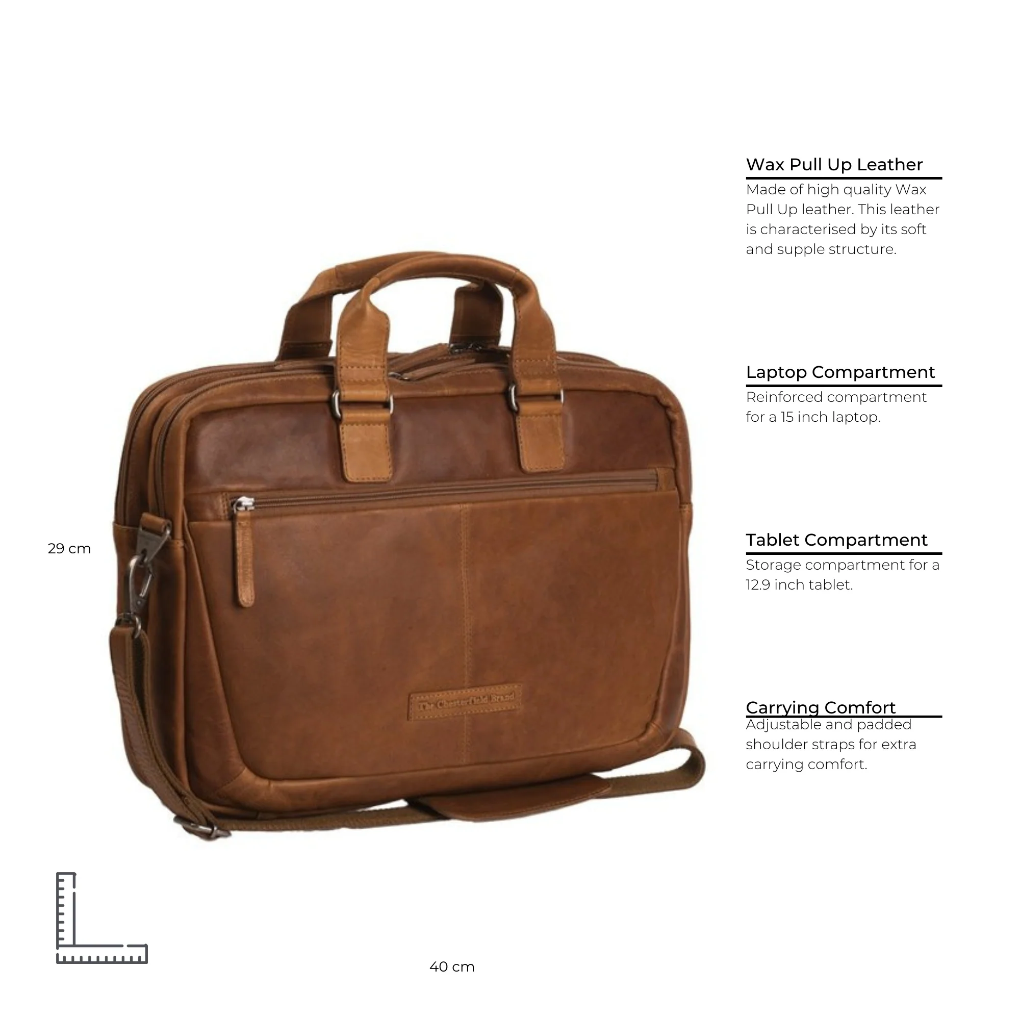 Leather Laptop Bag Cognac Seth - Image 8