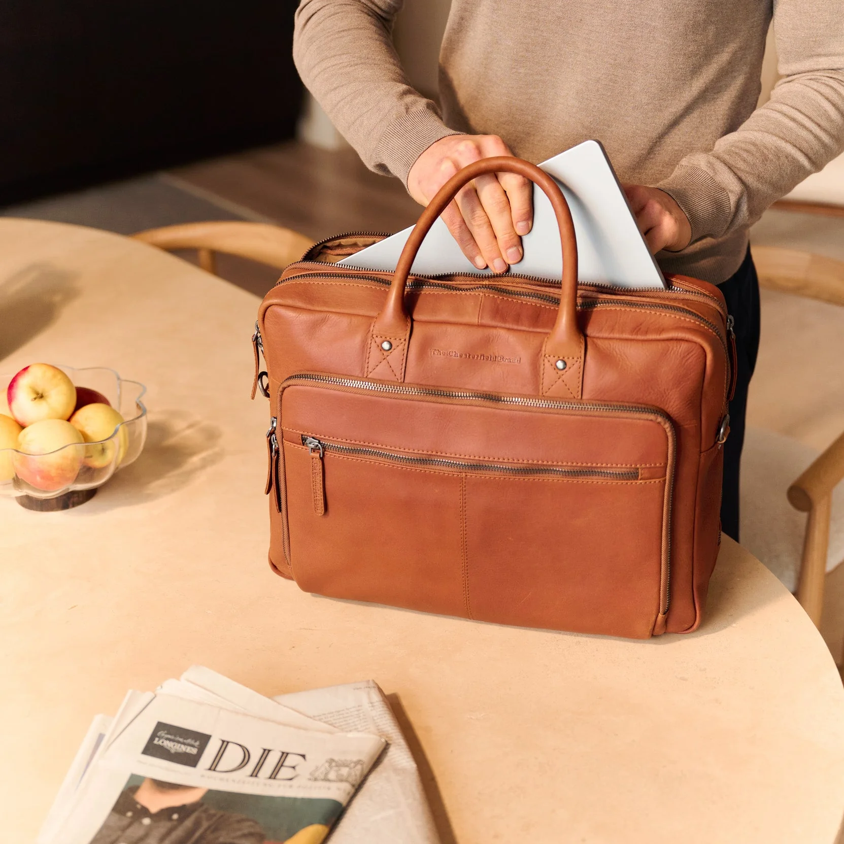 Leather Laptop Bag Cognac Tacama - Image 3