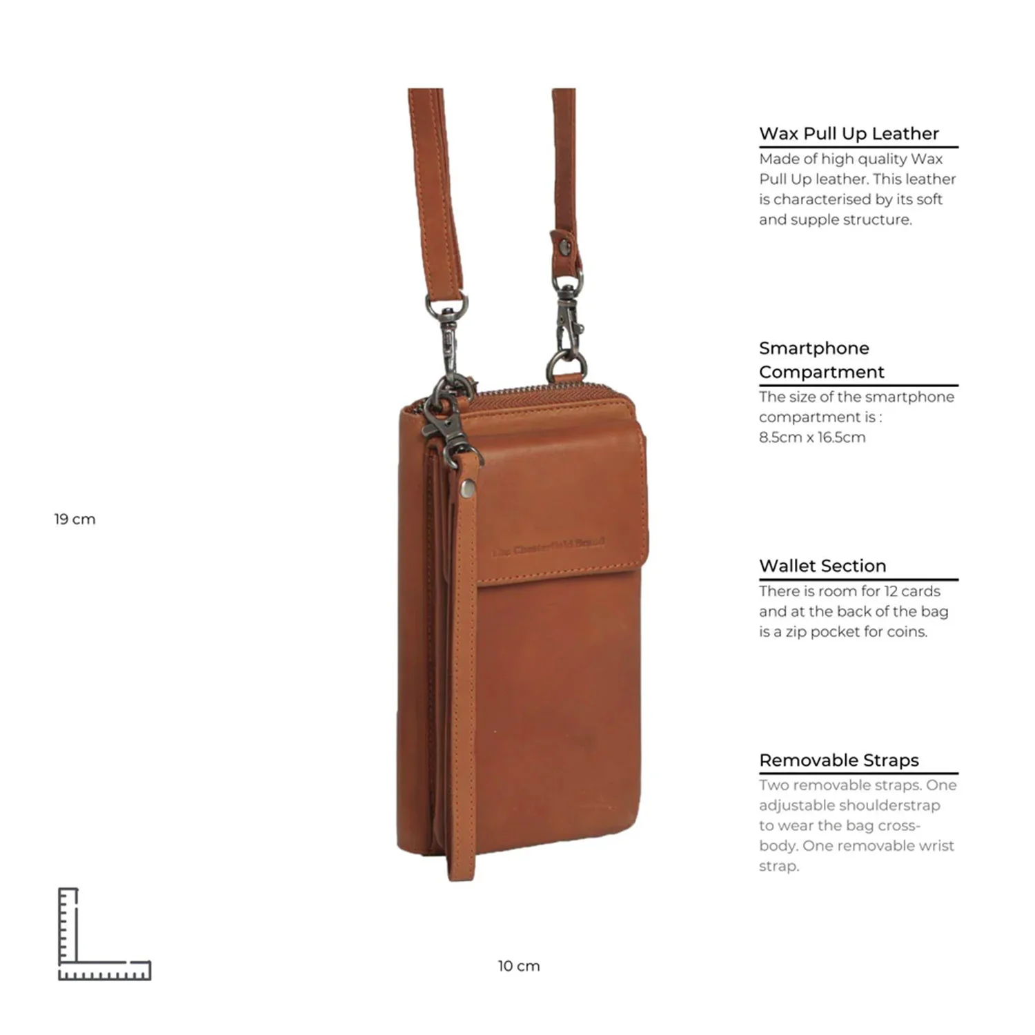 Leather Phone Bag Cognac Malaga - Image 10