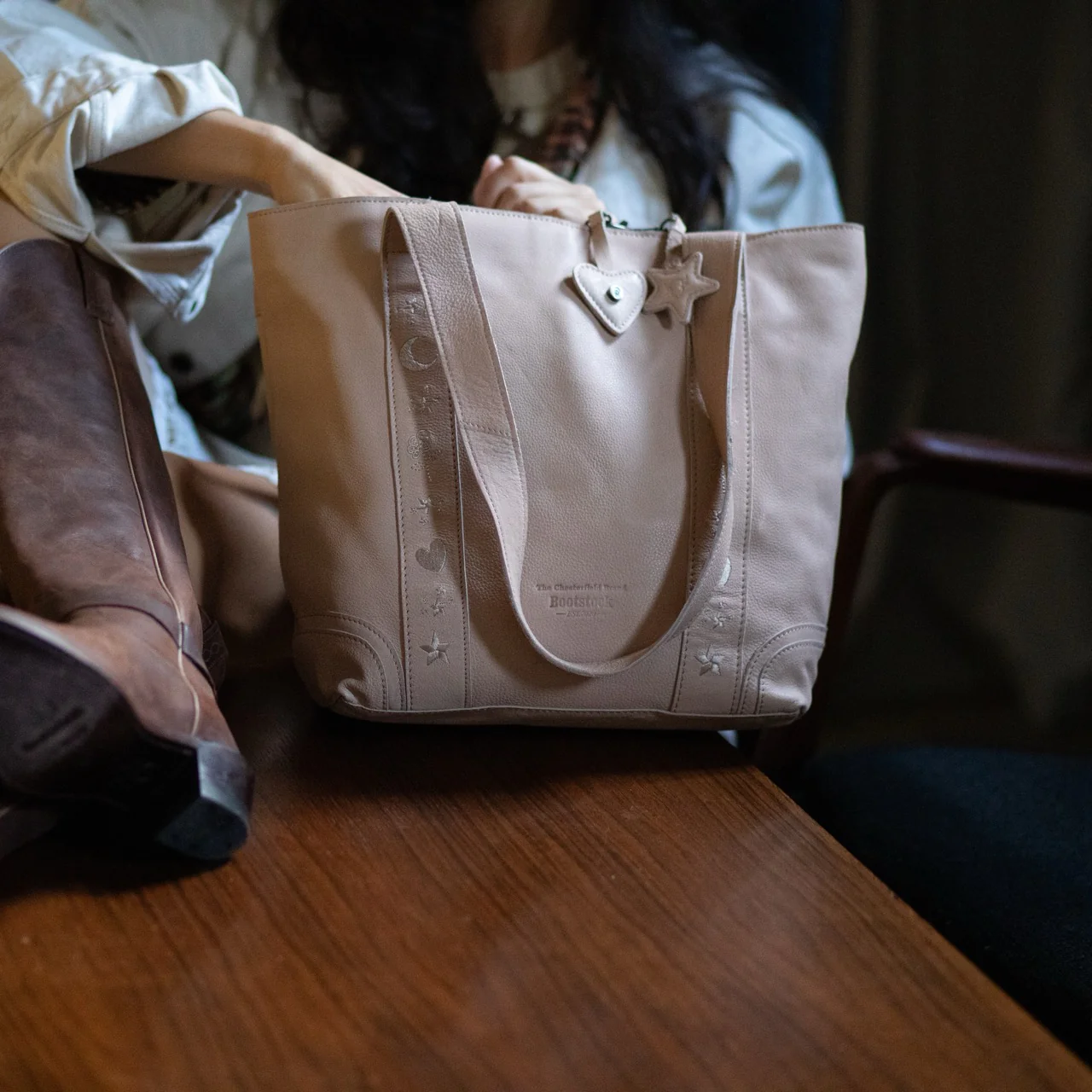 Leather Tote Bag Beige Heatherly - Image 2