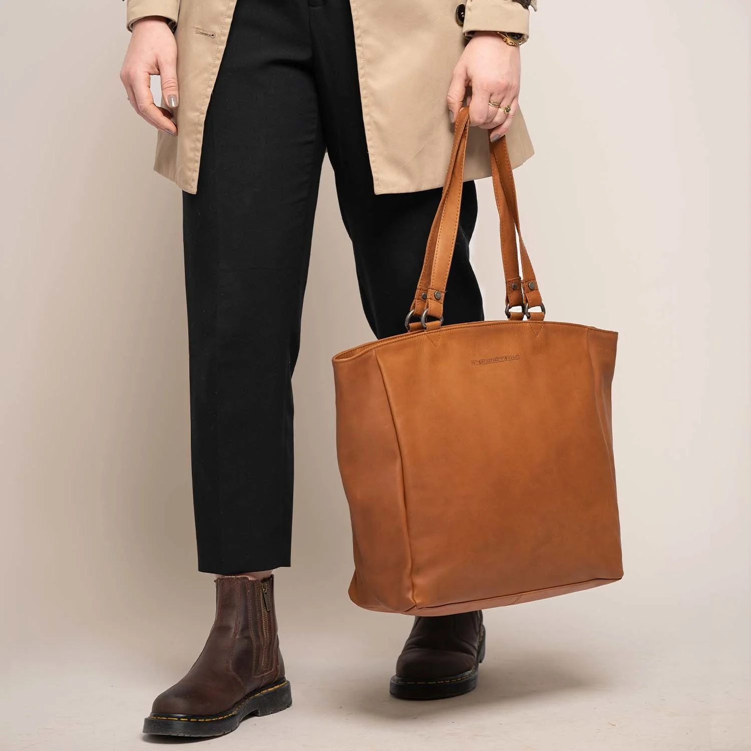 Leather Tote Bag Cognac Berlin - Image 3