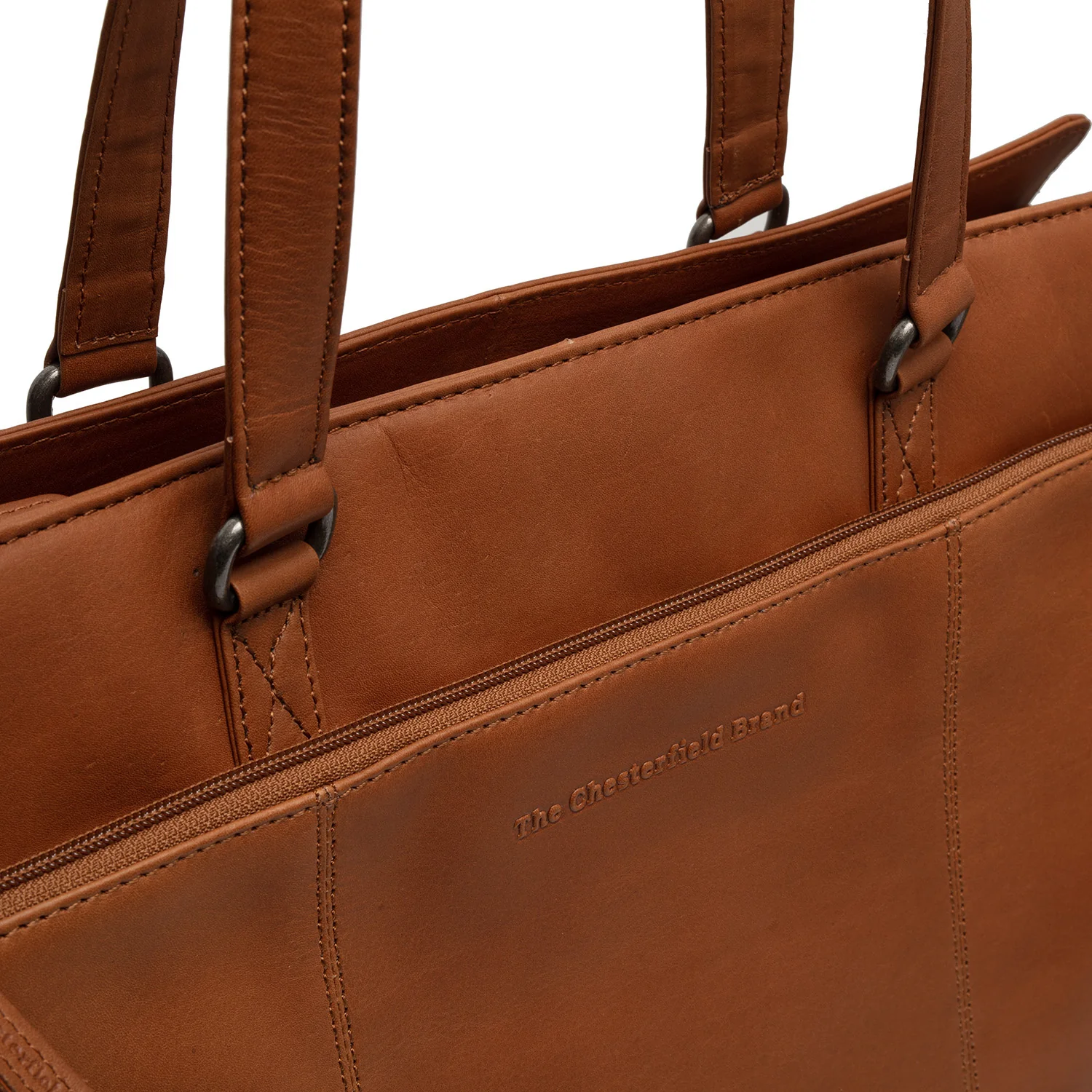Leather Shoulder Bag Cognac Fidenza - Image 5