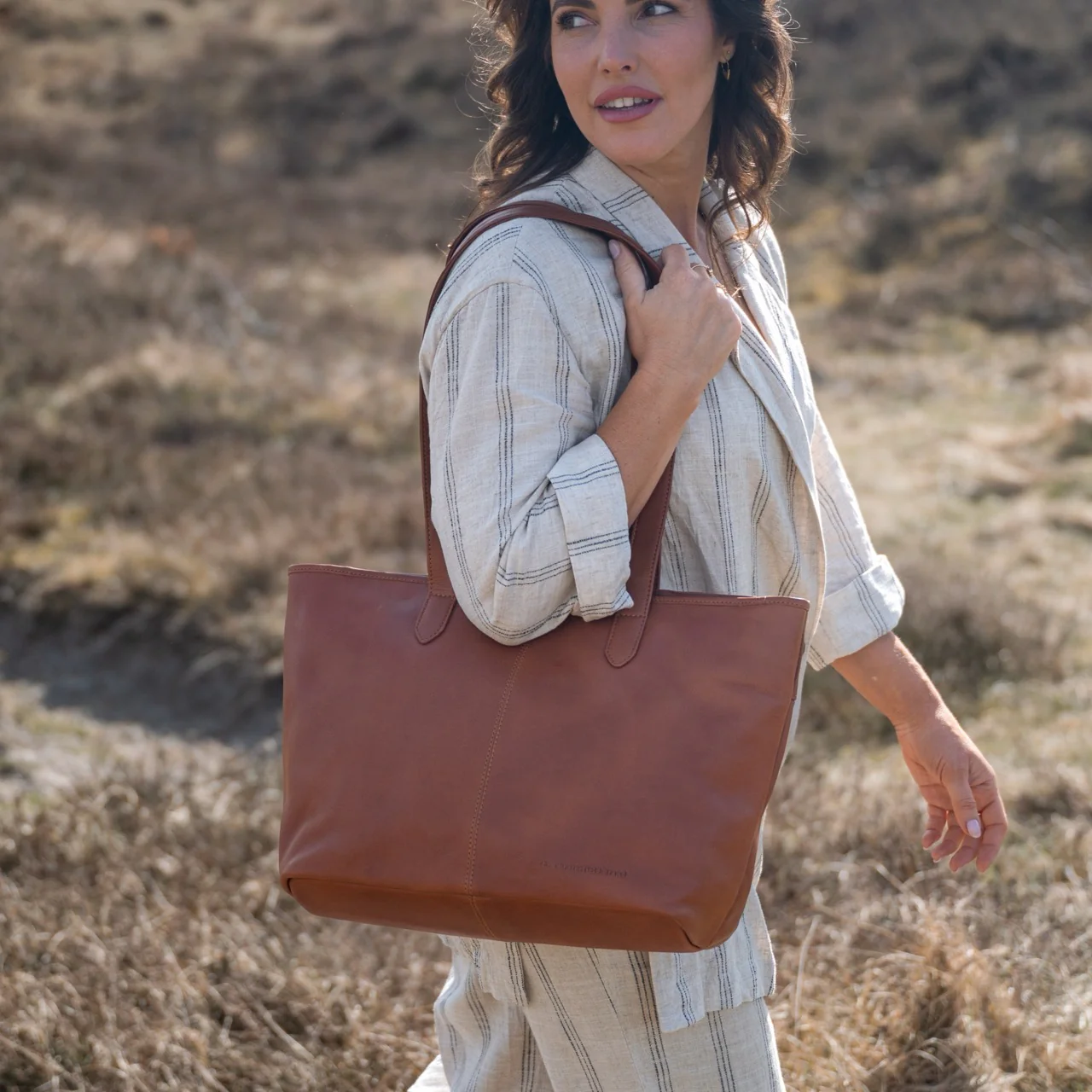 Leather Tote Bag Cognac Monza - Image 3