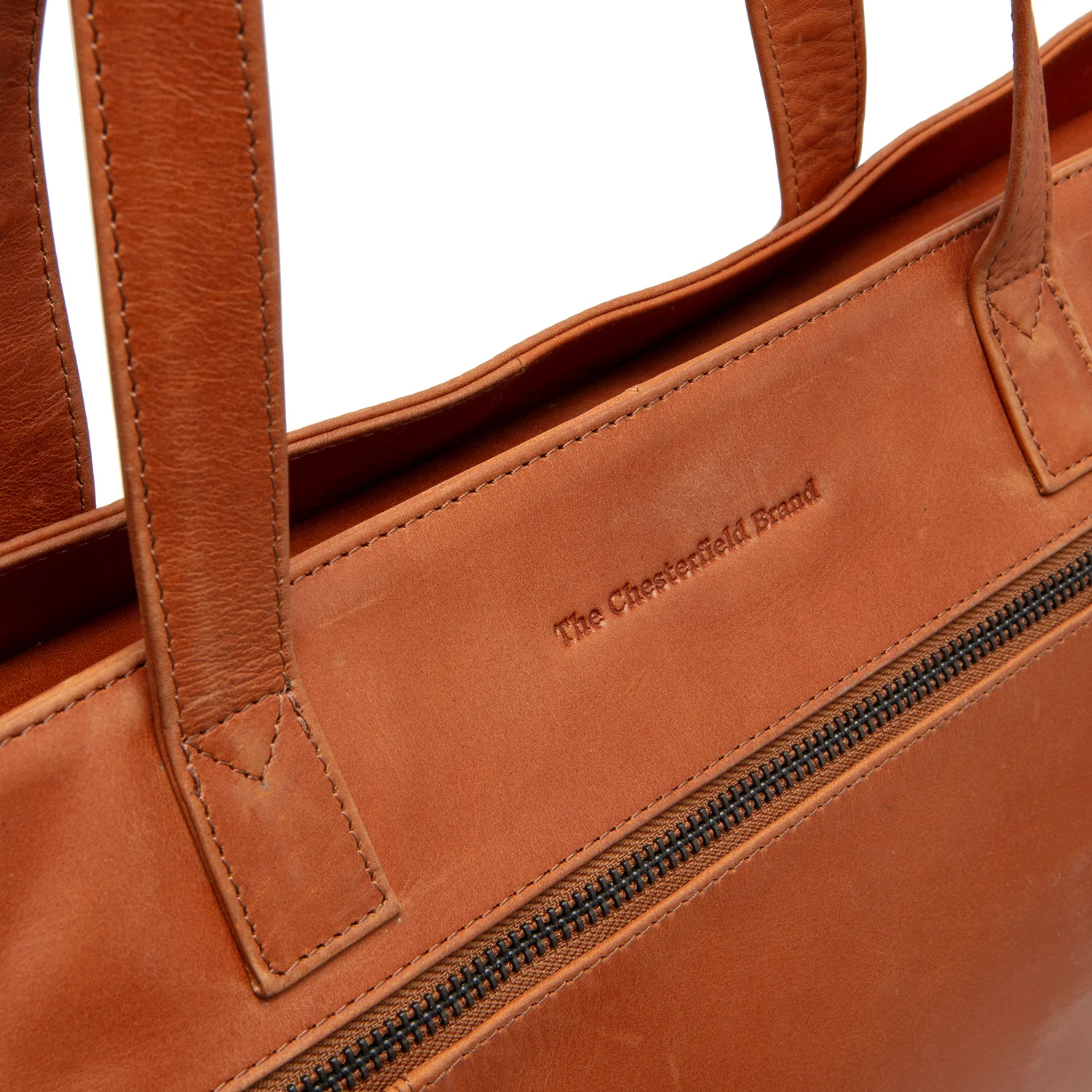 Leather Tote Bag Cognac Osira - Image 2