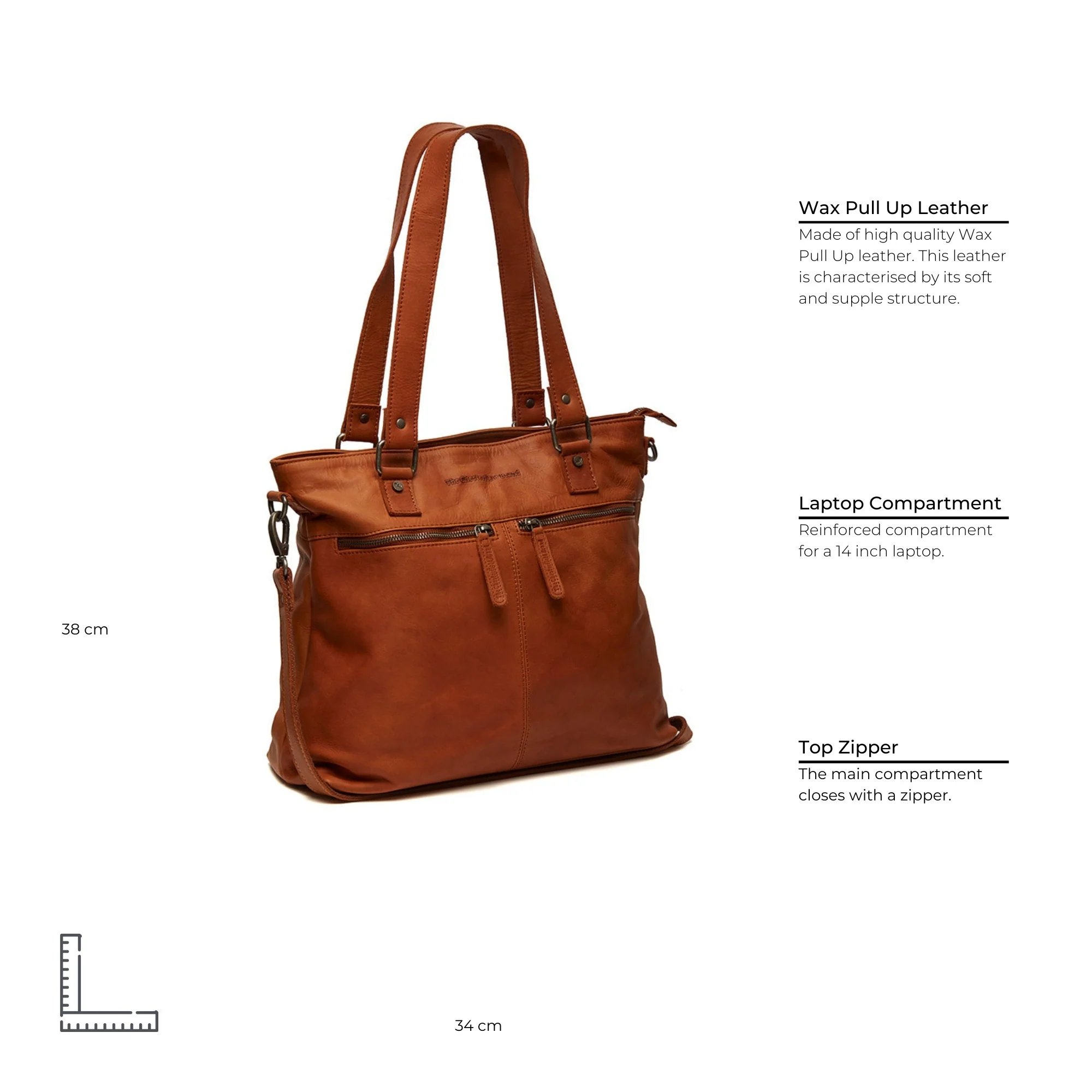 Leather Shoulder Bag Cognac Rome - Image 8