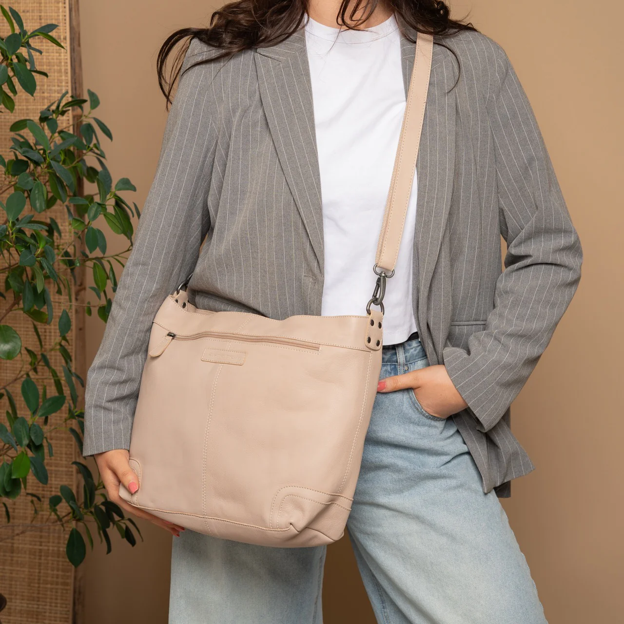 Leather Shoulder Bag Beige Astero - Image 2