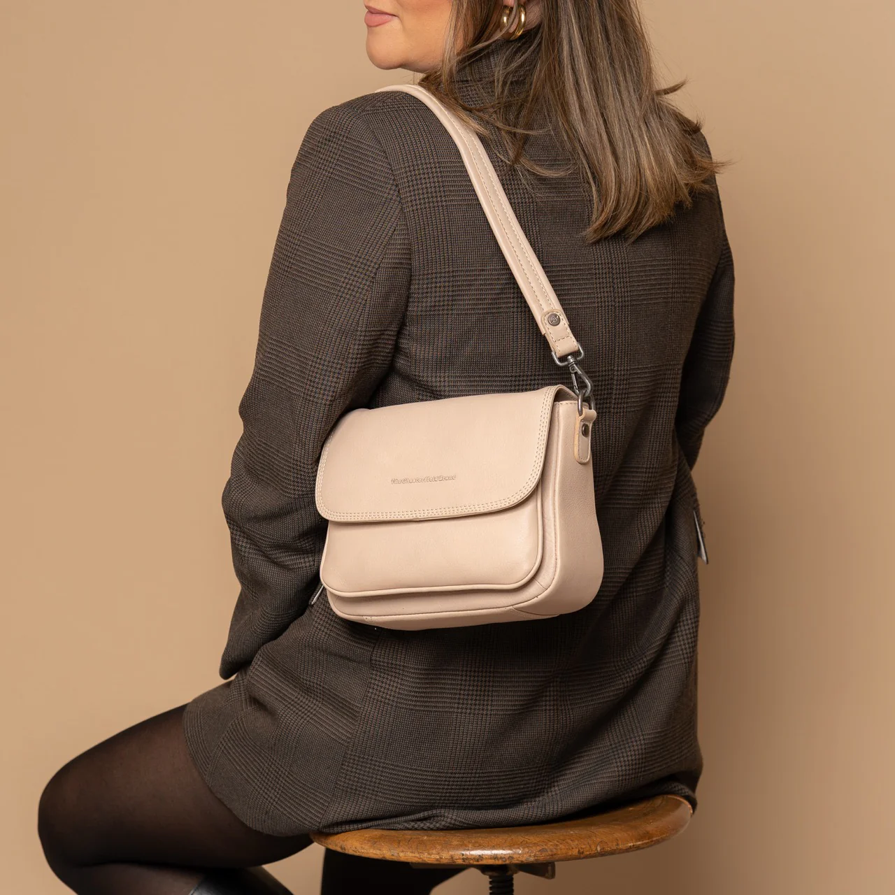 Leather Shoulder Bag Beige Miloa - Image 2