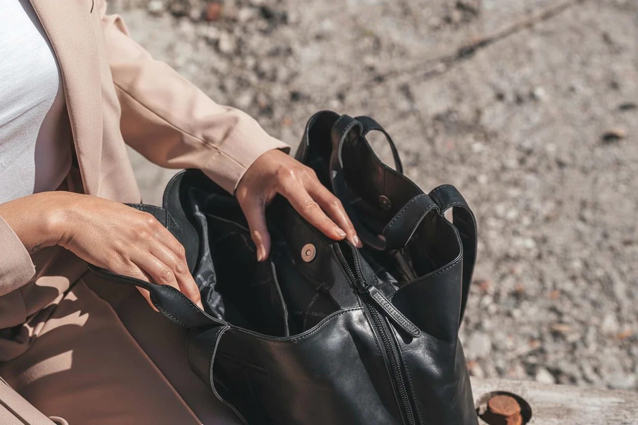 Leather Shoulder Bag Black Gail - Image 3