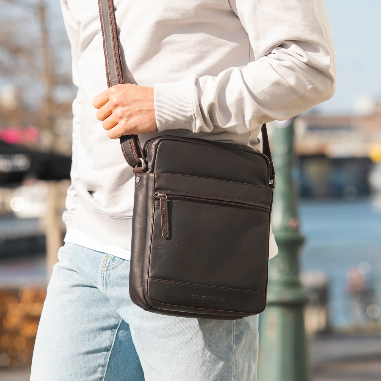 Leather Crossbody Bag Brown Anzora - Image 2