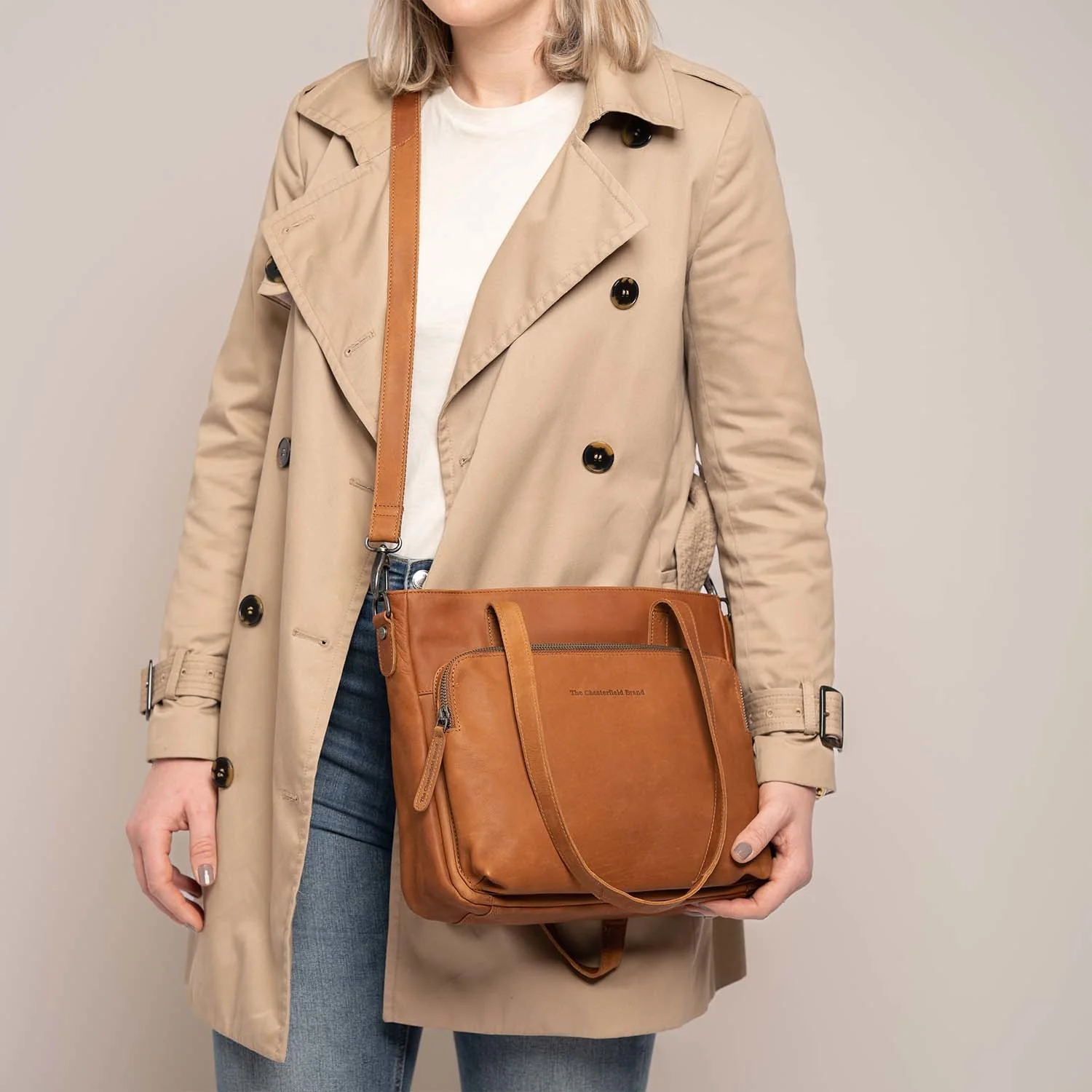 Leather Shopper Cognac Alicante - Image 3