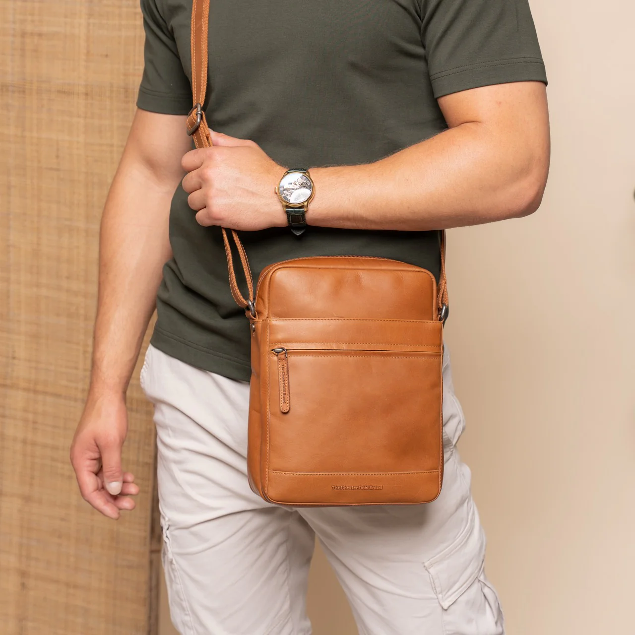 Leather Crossbody Bag Cognac Anzora - Image 2