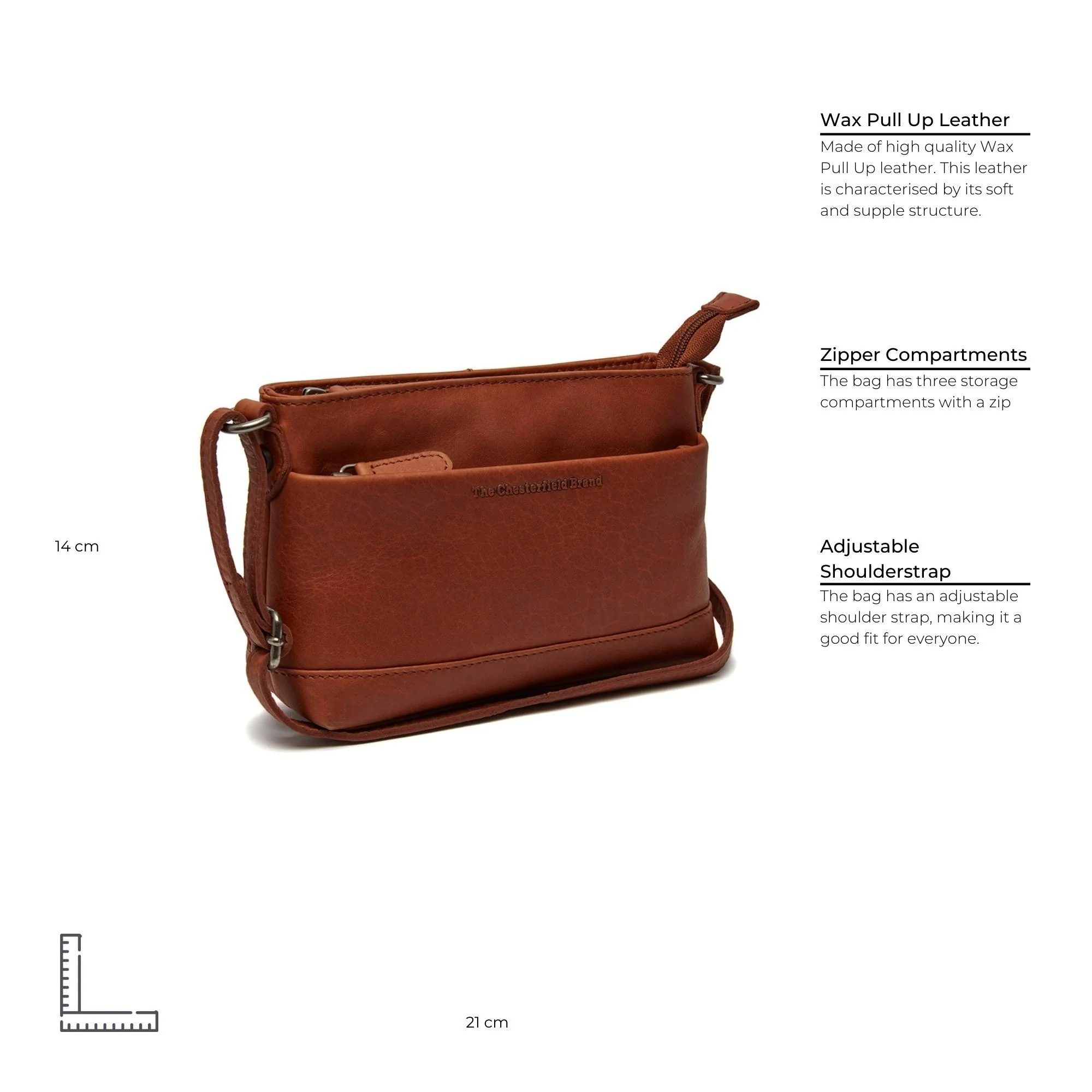 Leather Crossbody Bag Cognac Salerno - Image 8