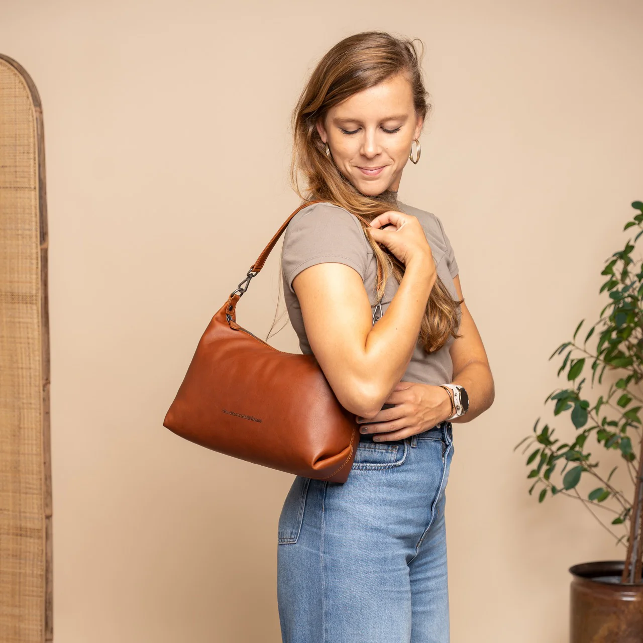 Leather Shoulder Bag Cognac Skara - Image 2