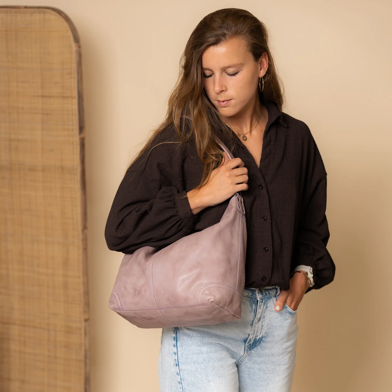 Leather Shoulder Bag Lavender Lila Bolivia - Image 2