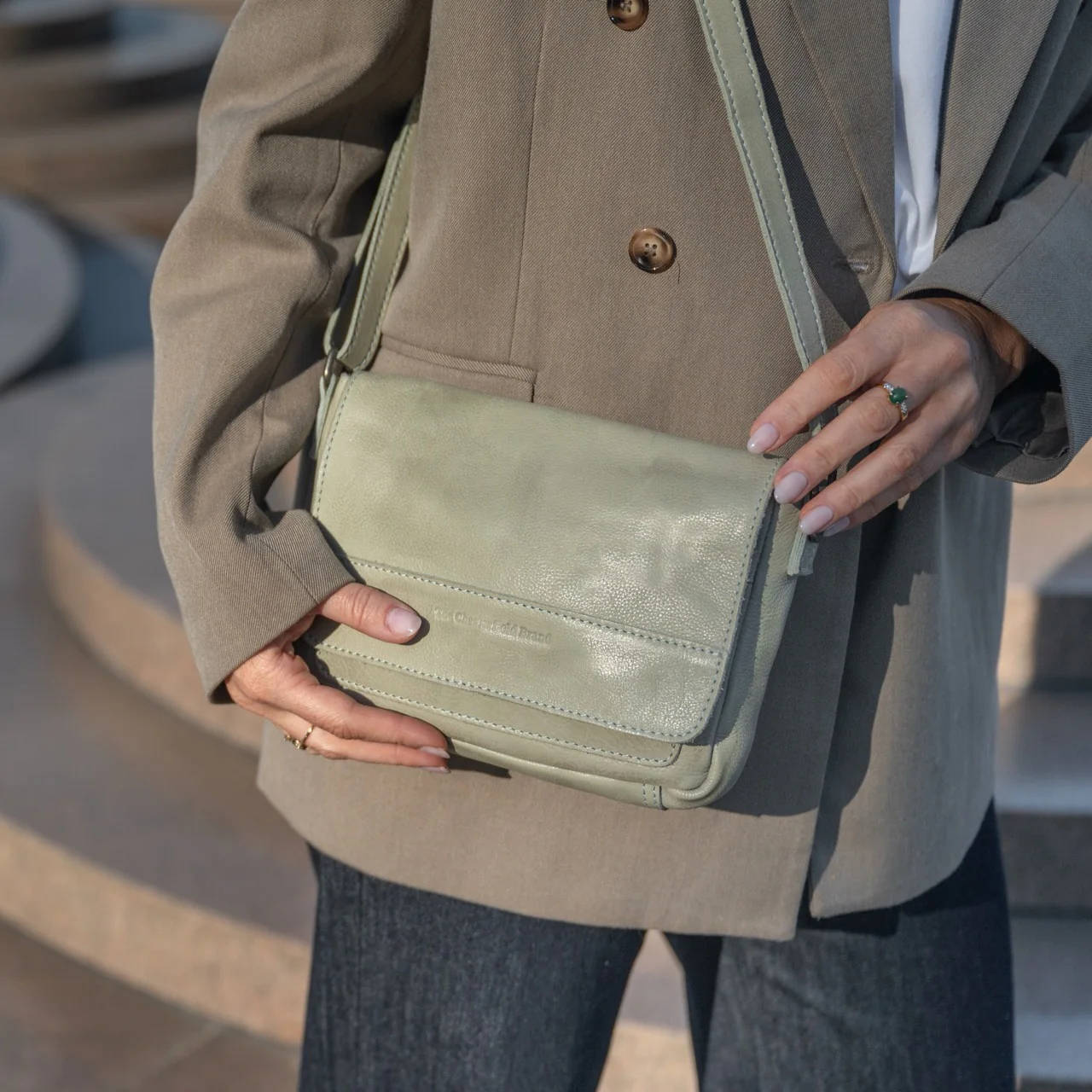 Leather Crossbody Bag Ocean Green Ann - Image 2