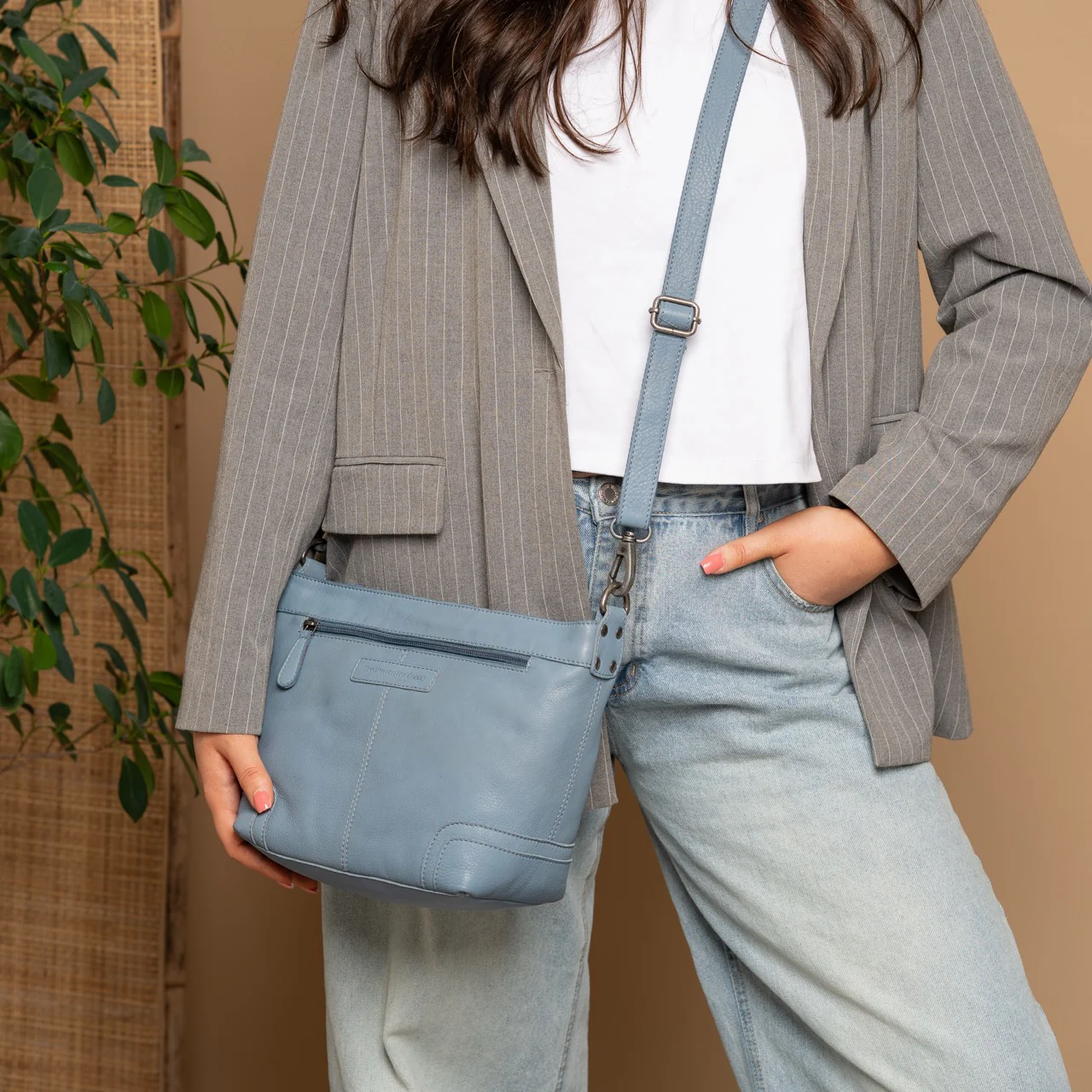 Leather Shoulder Bag Sky Blue Zarita - Image 2