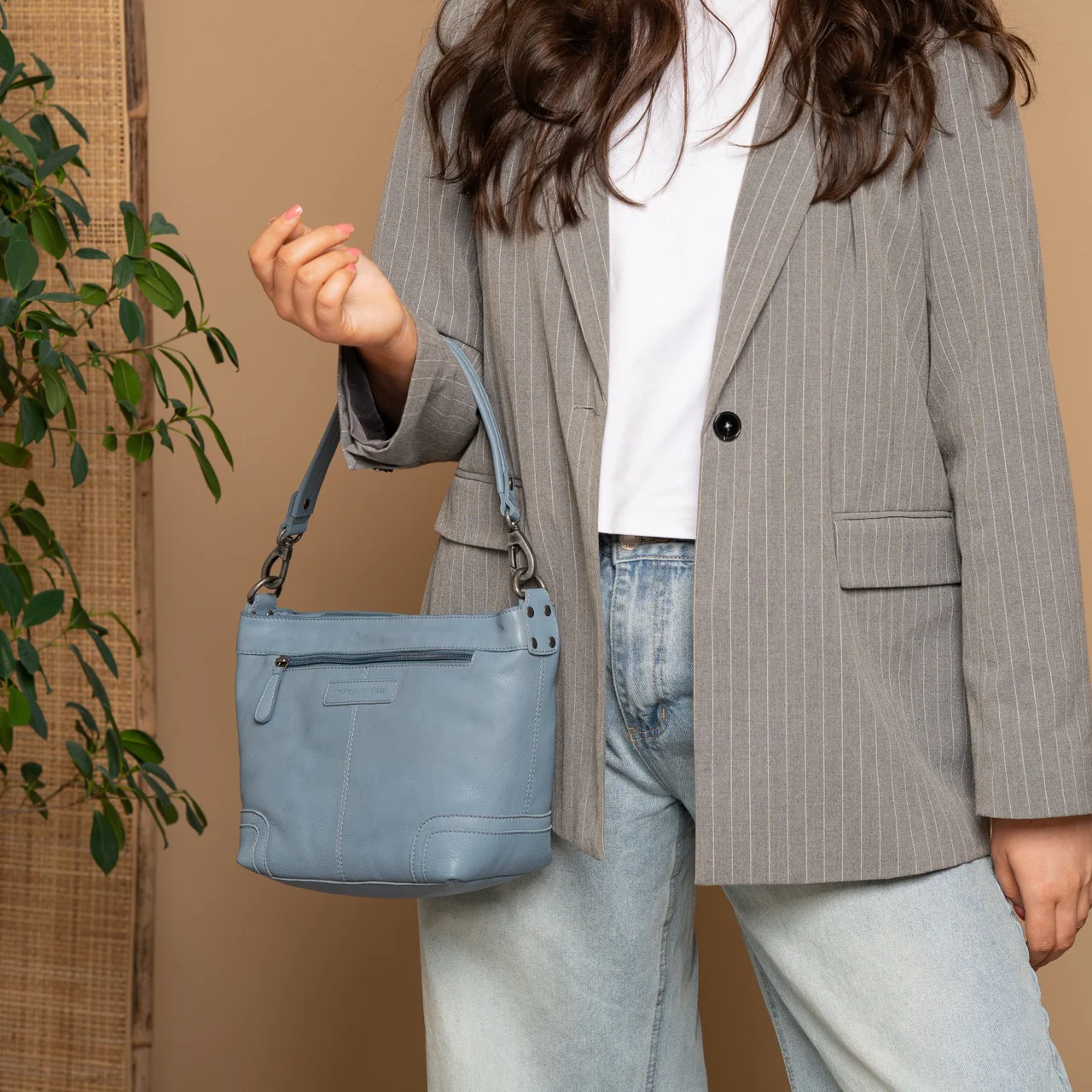 Leather Shoulder Bag Sky Blue Zarita - Image 3
