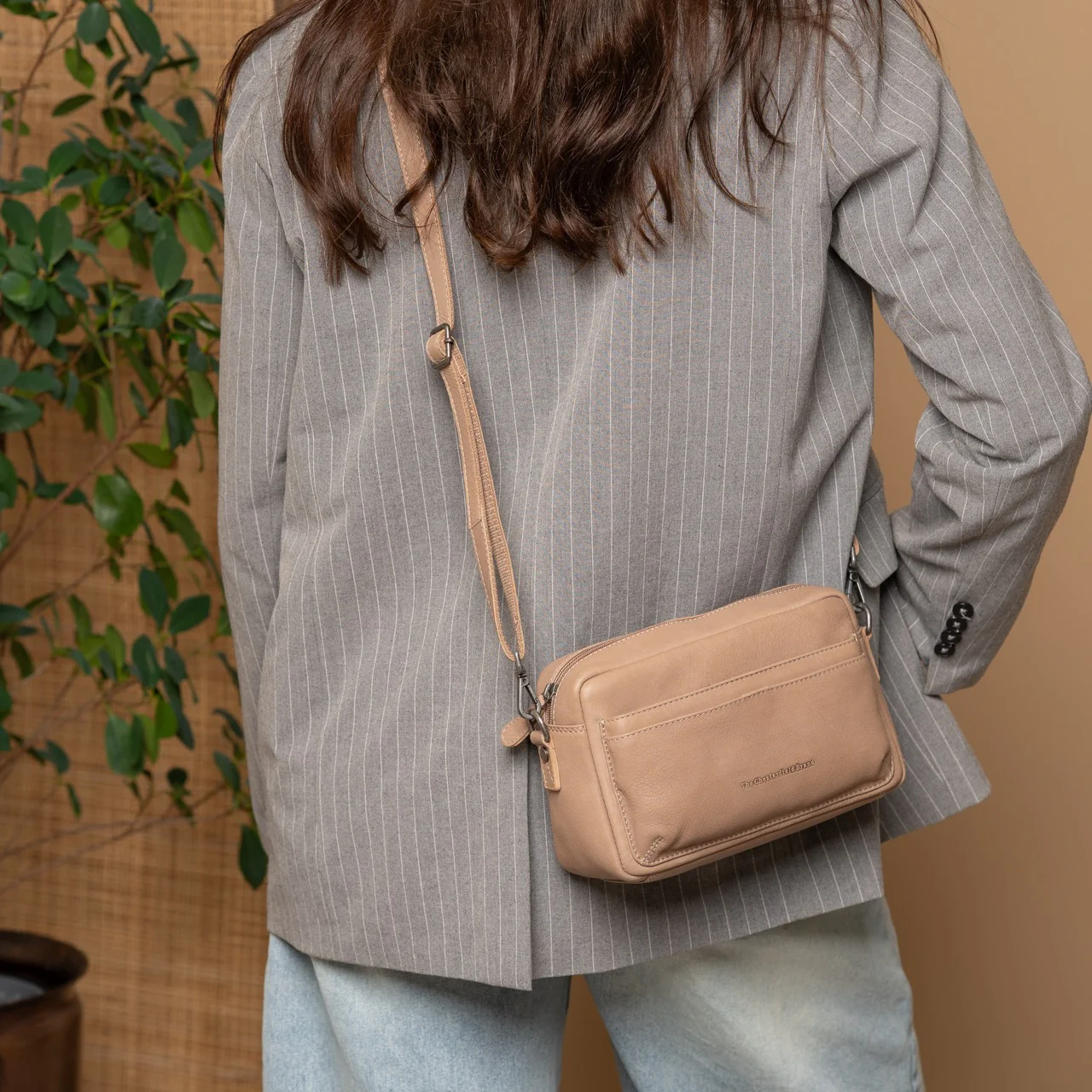 Leather Shoulder Bag Taupe Liora - Image 2