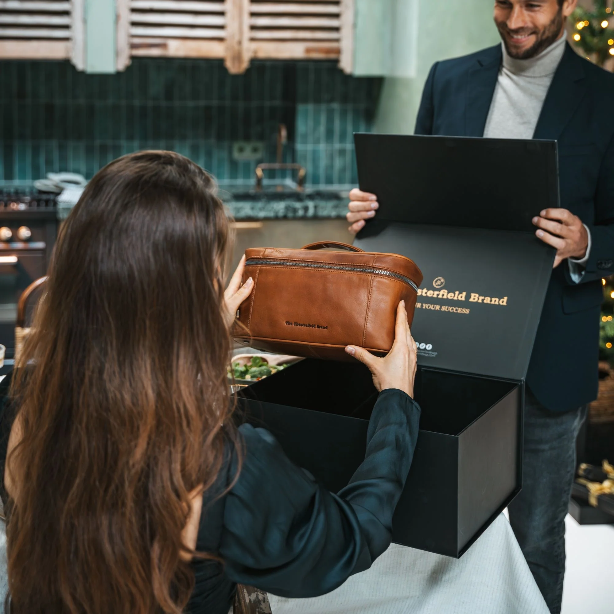 Leather Toiletry Bag Cognac Limone - Image 3