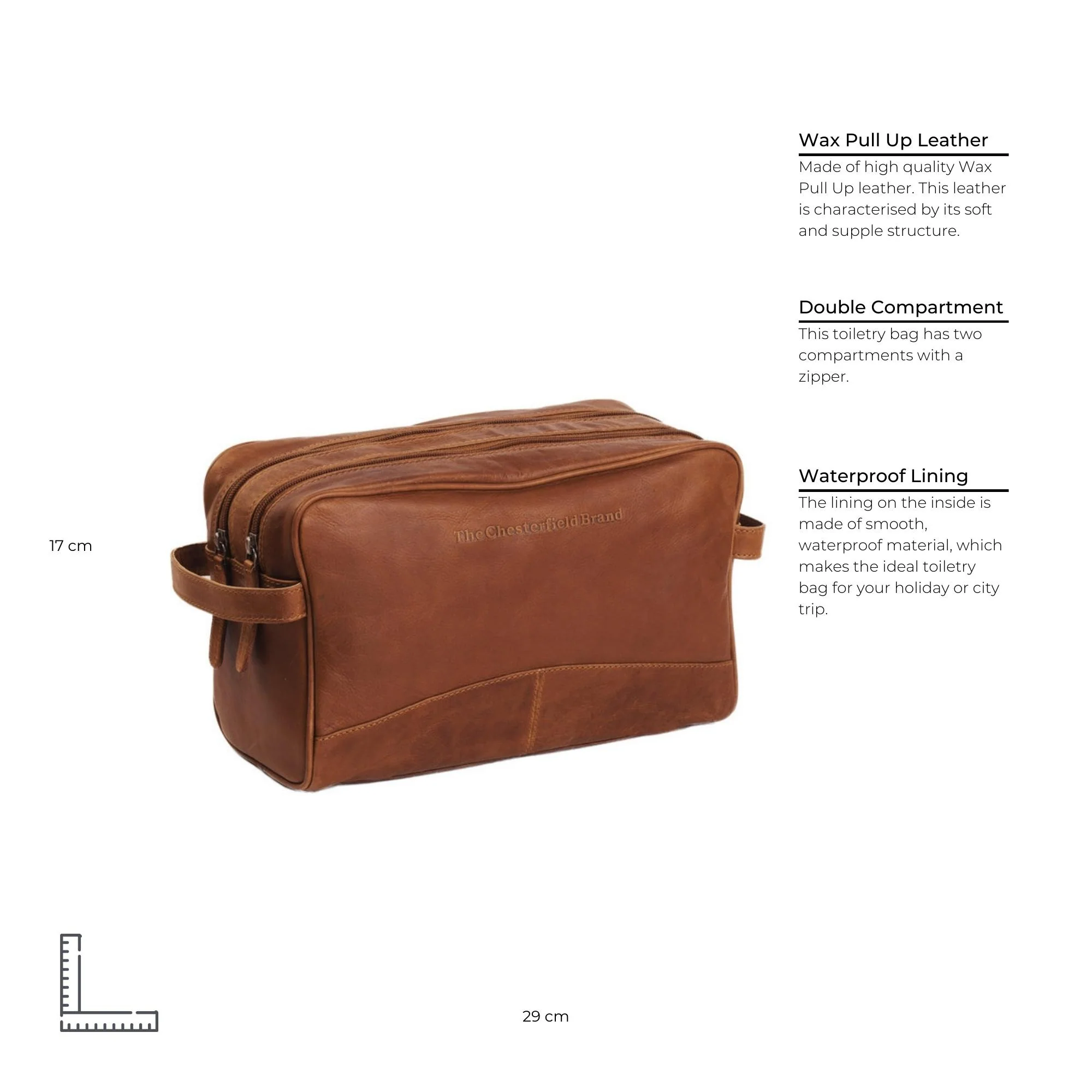 Leather Toiletry Bag Cognac Stefan - Image 9