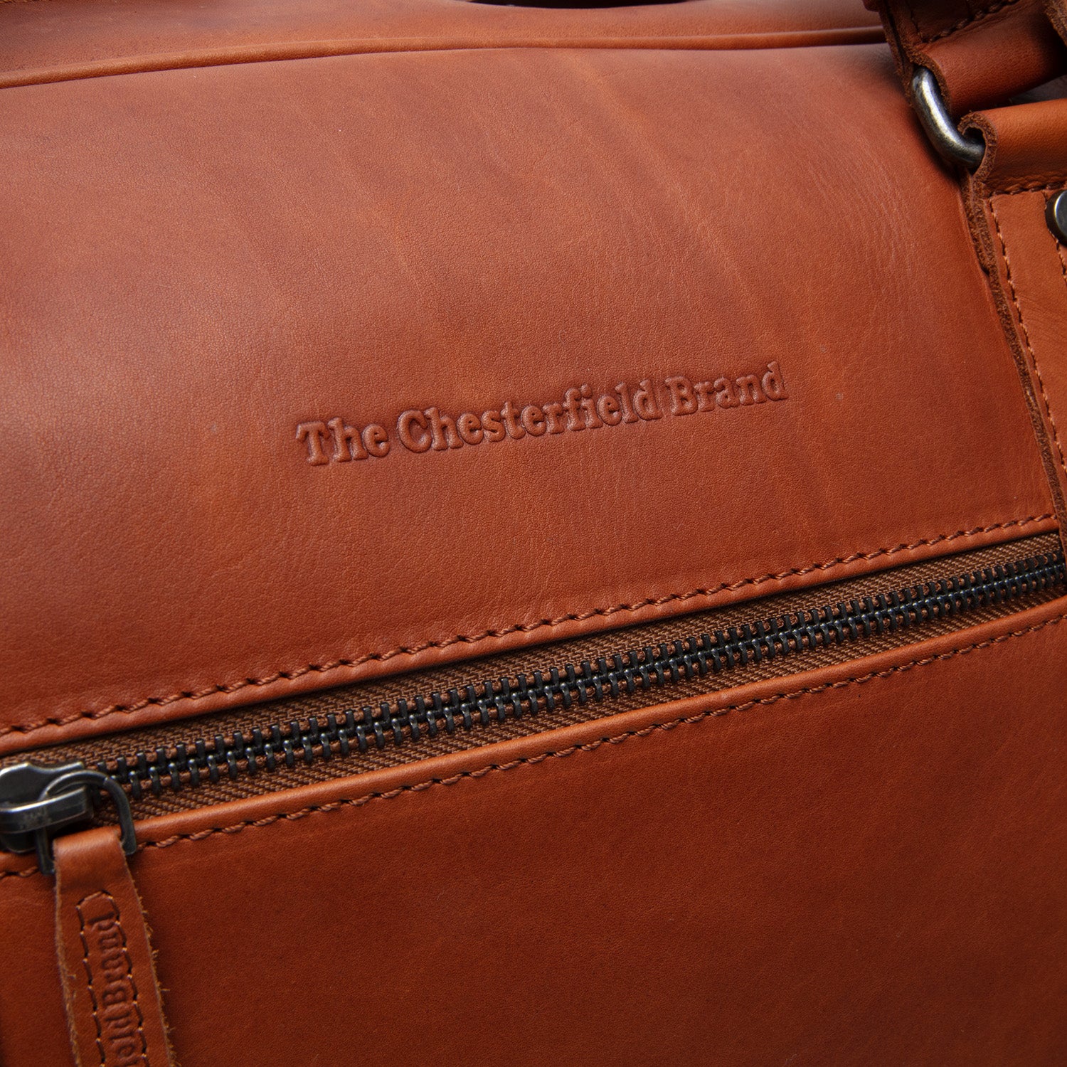 Leather Weekender Bag Cognac Rivaro - Image 4