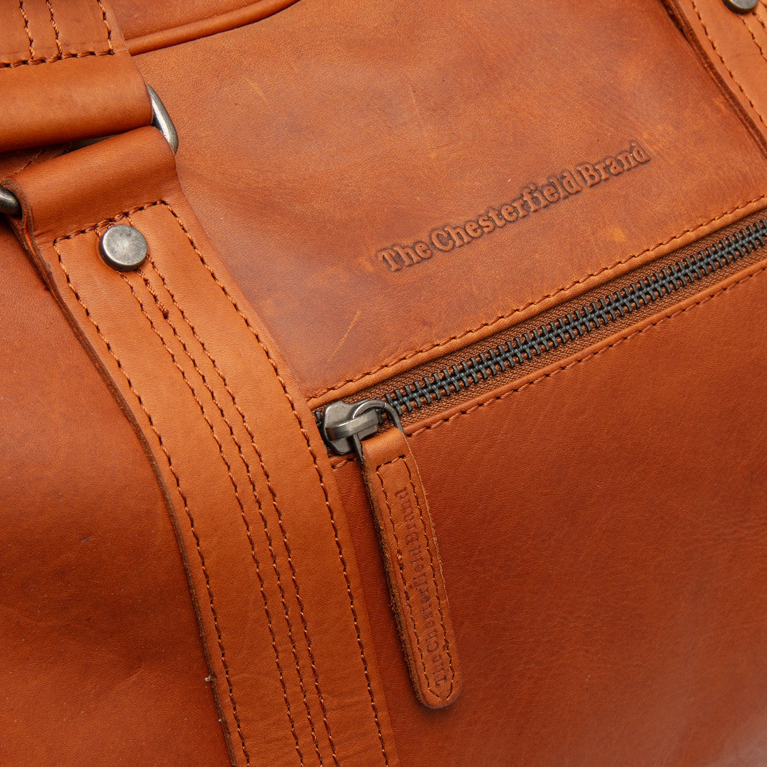 Leather Weekender Bag Cognac Volenza - Image 3
