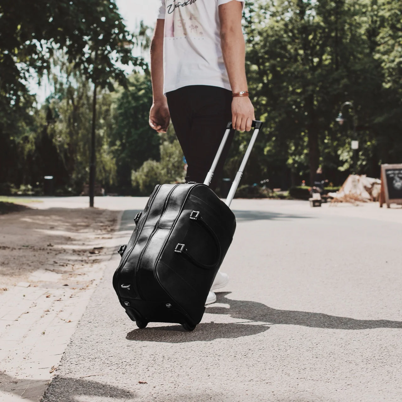 Leather Weekender Trolley Black Jayven - Image 2