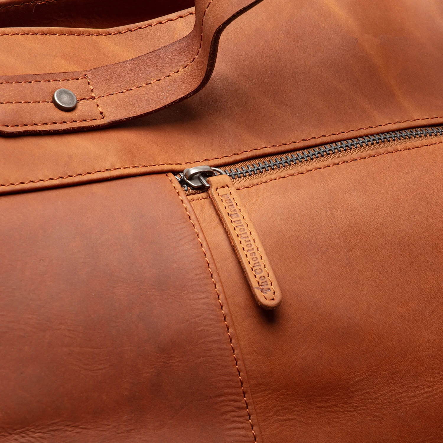 Leather Weekender Bag Cognac Mark - Image 5