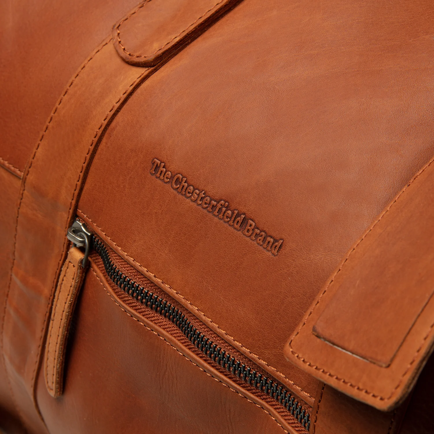 Leather Weekender Bag Cognac Portsmouth - Image 3